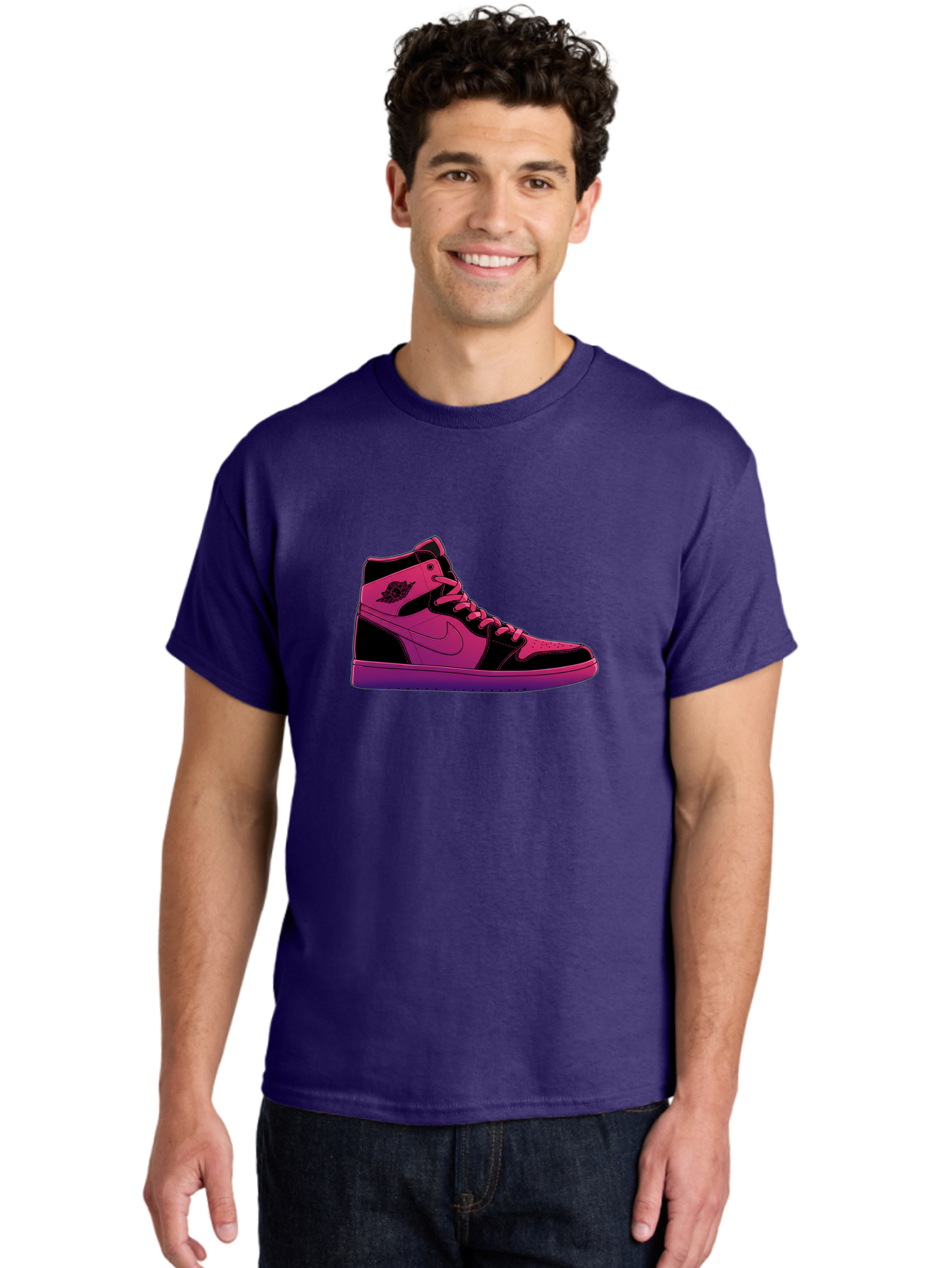 Pink-Nike-High-Top-Sneaker Men'S Graphic Tee, 100% Cotton, Comfortable Casual Summer Wear, Machine Washable, Sneaker Art, Pink And Black Design, Nike Air Jordan 1, High-Top Sneakers, Streetwear Fashion, Iconic Logo, Urban Style, Bab192 24