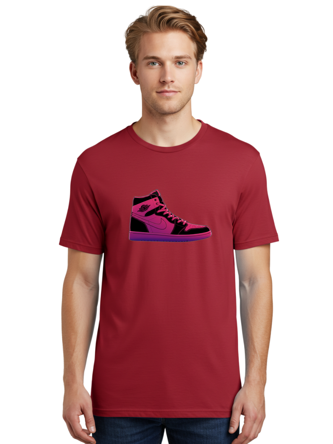Pink-Nike-High-Top-Sneaker Men'S Graphic Tee, 100% Cotton, Comfortable Casual Summer Wear, Machine Washable, Sneaker Art, Pink And Black Design, Nike Air Jordan 1, High-Top Sneakers, Streetwear Fashion, Iconic Logo, Urban Style, Bab192 26