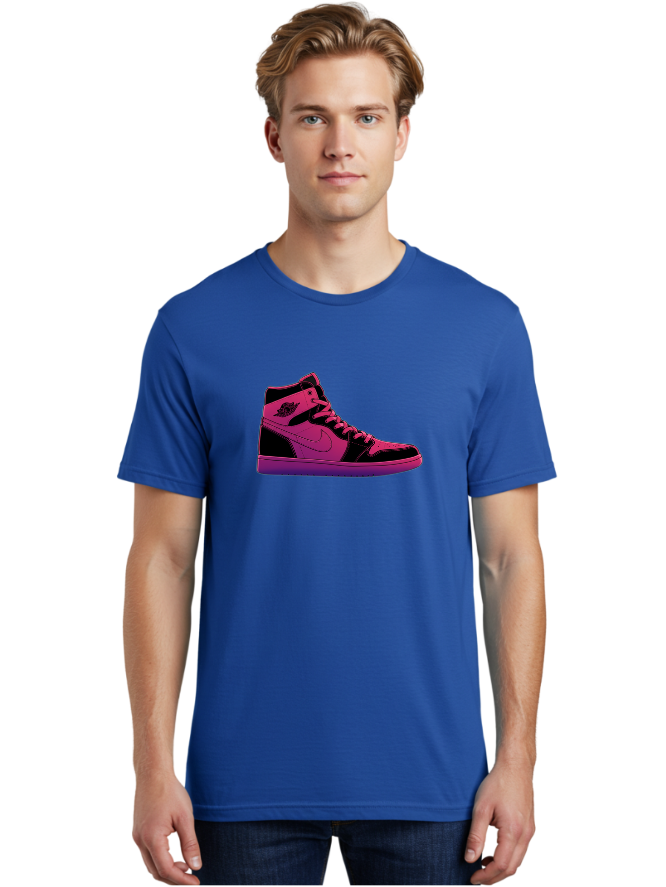 Pink-Nike-High-Top-Sneaker Men'S Graphic Tee, 100% Cotton, Comfortable Casual Summer Wear, Machine Washable, Sneaker Art, Pink And Black Design, Nike Air Jordan 1, High-Top Sneakers, Streetwear Fashion, Iconic Logo, Urban Style, Bab192 30