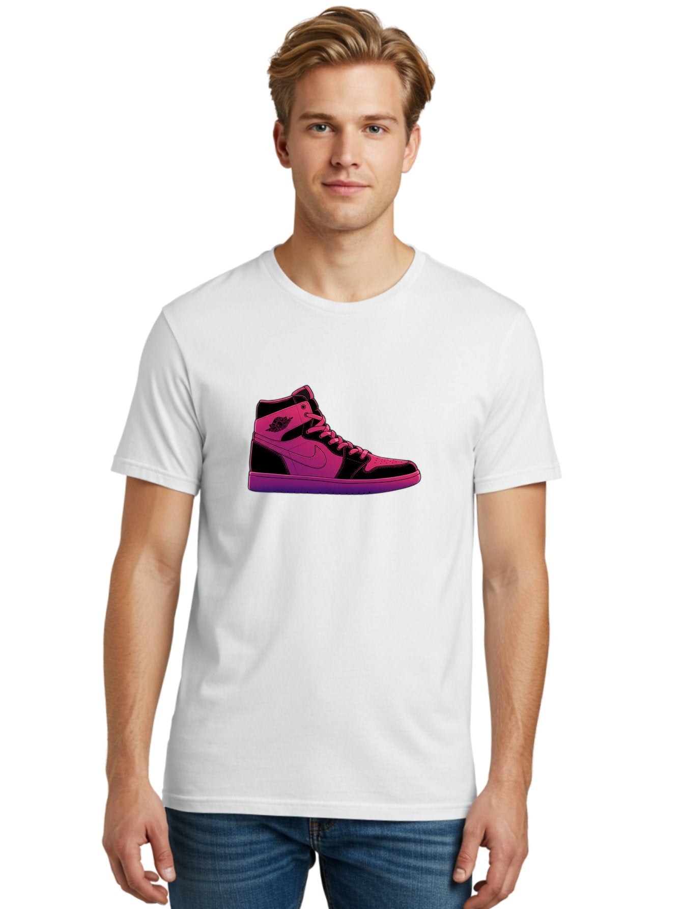 Pink-Nike-High-Top-Sneaker Men'S Graphic Tee, 100% Cotton, Comfortable Casual Summer Wear, Machine Washable, Sneaker Art, Pink And Black Design, Nike Air Jordan 1, High-Top Sneakers, Streetwear Fashion, Iconic Logo, Urban Style, Bab192 18