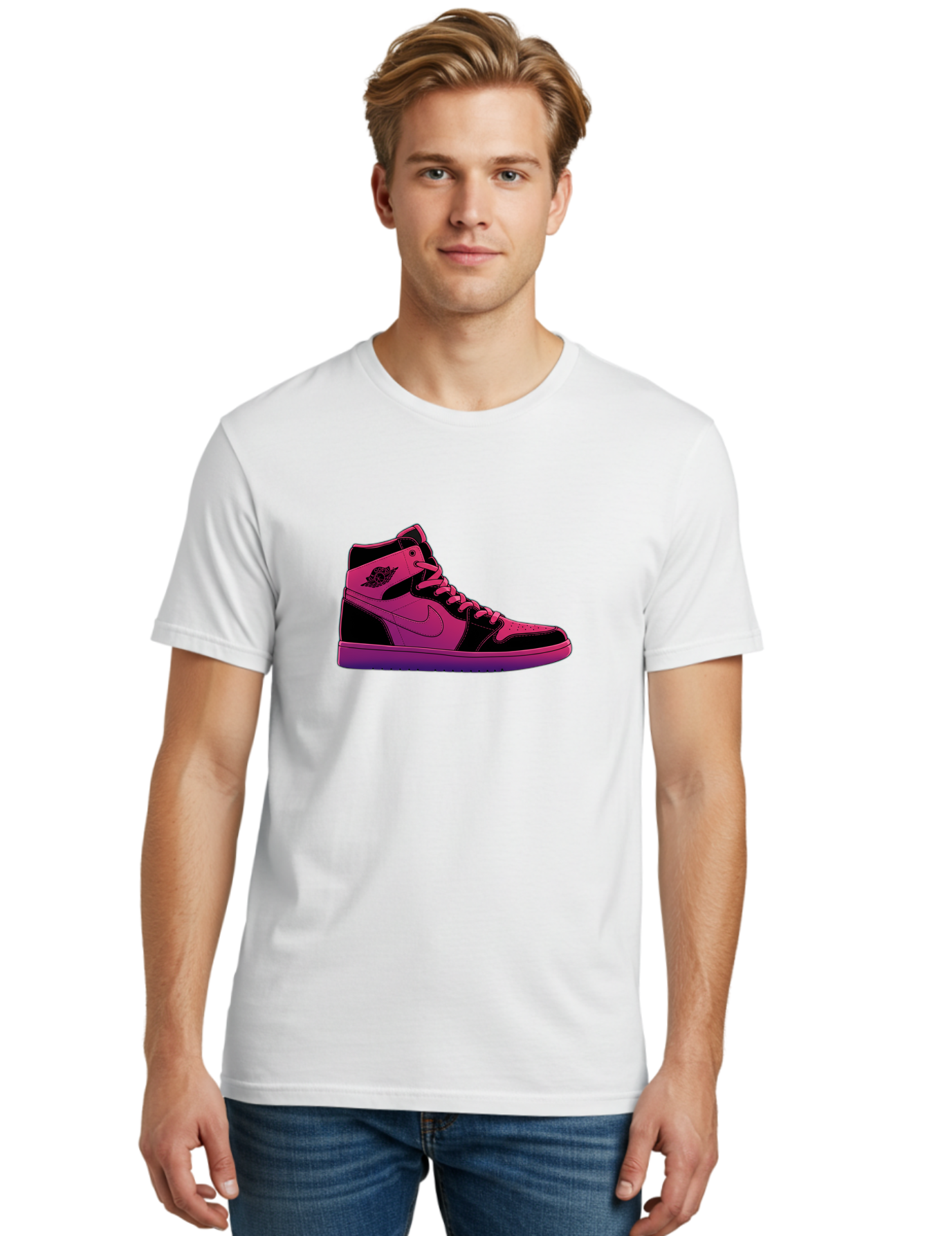 Pink-Nike-High-Top-Sneaker Men'S Graphic Tee, 100% Cotton, Comfortable Casual Summer Wear, Machine Washable, Sneaker Art, Pink And Black Design, Nike Air Jordan 1, High-Top Sneakers, Streetwear Fashion, Iconic Logo, Urban Style, Bab192 8