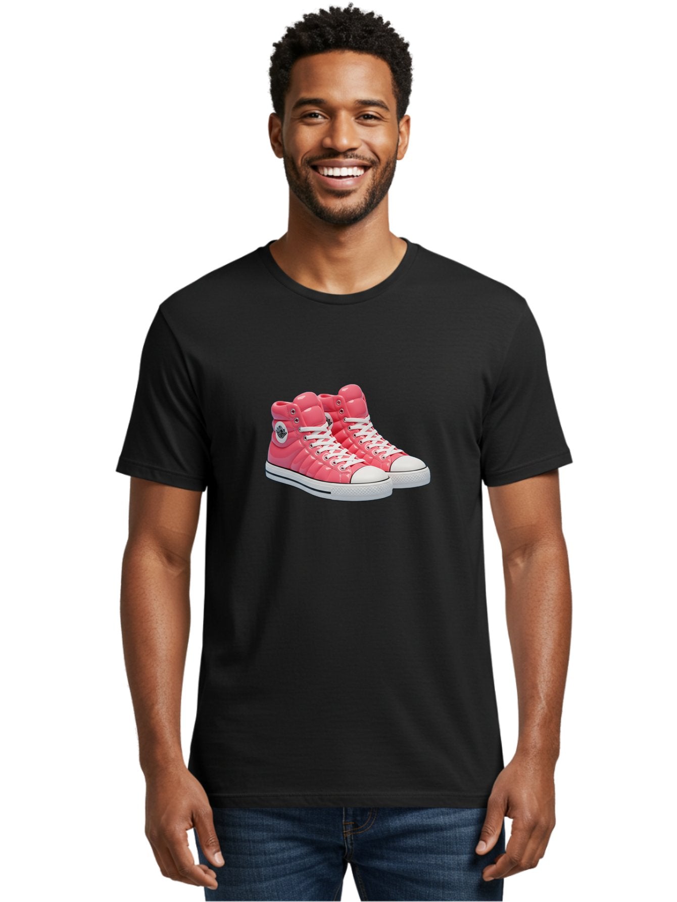 Pink-Padded-Converse Men'S Graphic Tee, 100% Cotton, Comfortable Casual Summer Wear, Machine Washable, Pink Puffer Converse Sneakers, High-Top Sneakers, Fashion Footwear, Bold Style, Statement Shoes, Athletic Wear, Trendy Kicks, White Laces, Bab193 25