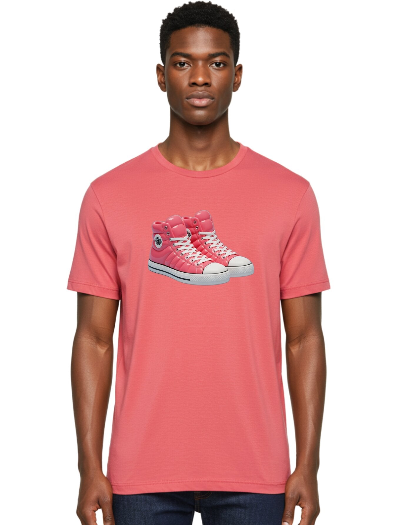 Pink-Padded-Converse Men'S Graphic Tee, 100% Cotton, Comfortable Casual Summer Wear, Machine Washable, Pink Puffer Converse Sneakers, High-Top Sneakers, Fashion Footwear, Bold Style, Statement Shoes, Athletic Wear, Trendy Kicks, White Laces, Bab193 29