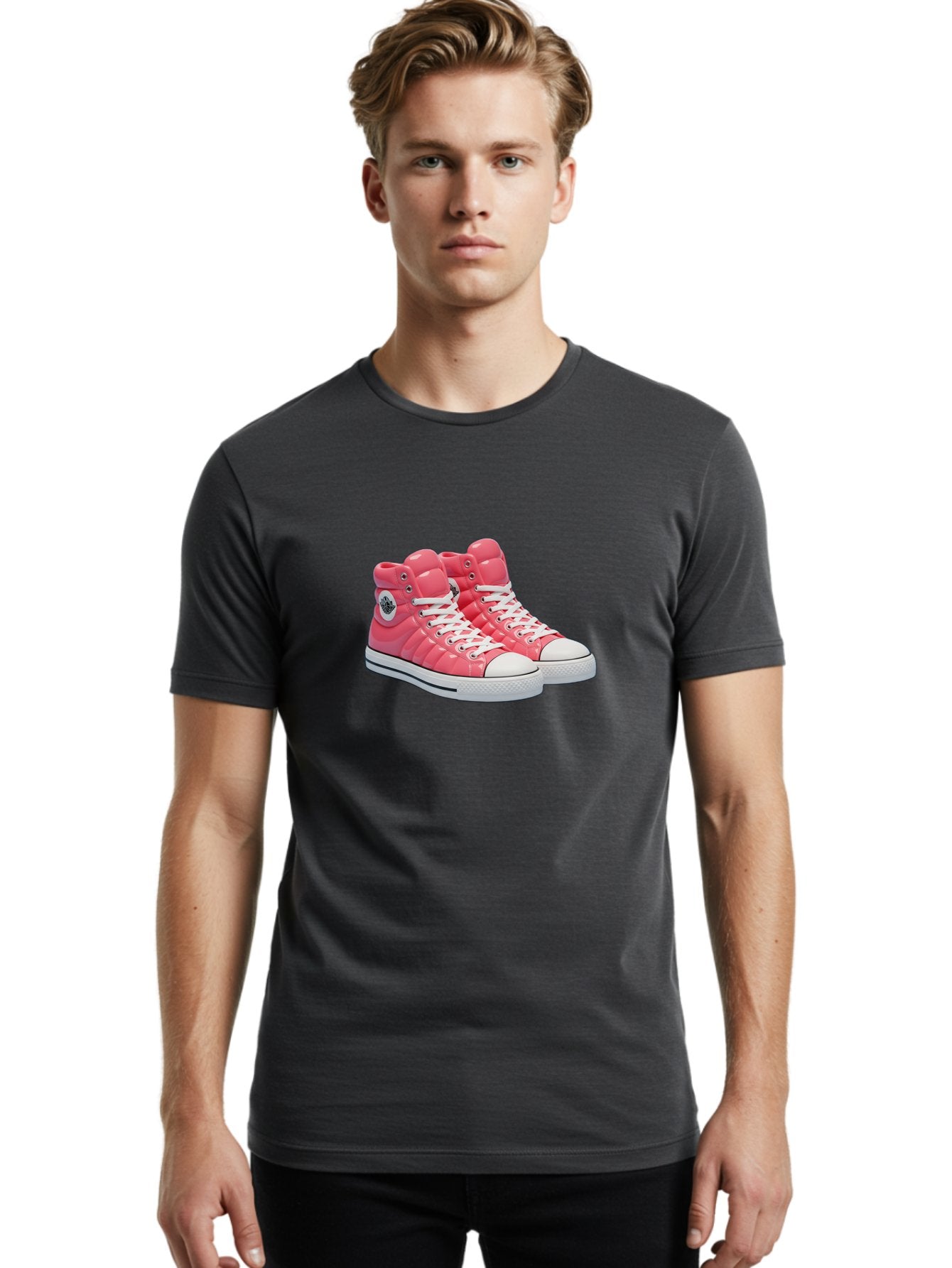 Pink-Padded-Converse Men'S Graphic Tee, 100% Cotton, Comfortable Casual Summer Wear, Machine Washable, Pink Puffer Converse Sneakers, High-Top Sneakers, Fashion Footwear, Bold Style, Statement Shoes, Athletic Wear, Trendy Kicks, White Laces, Bab193 23