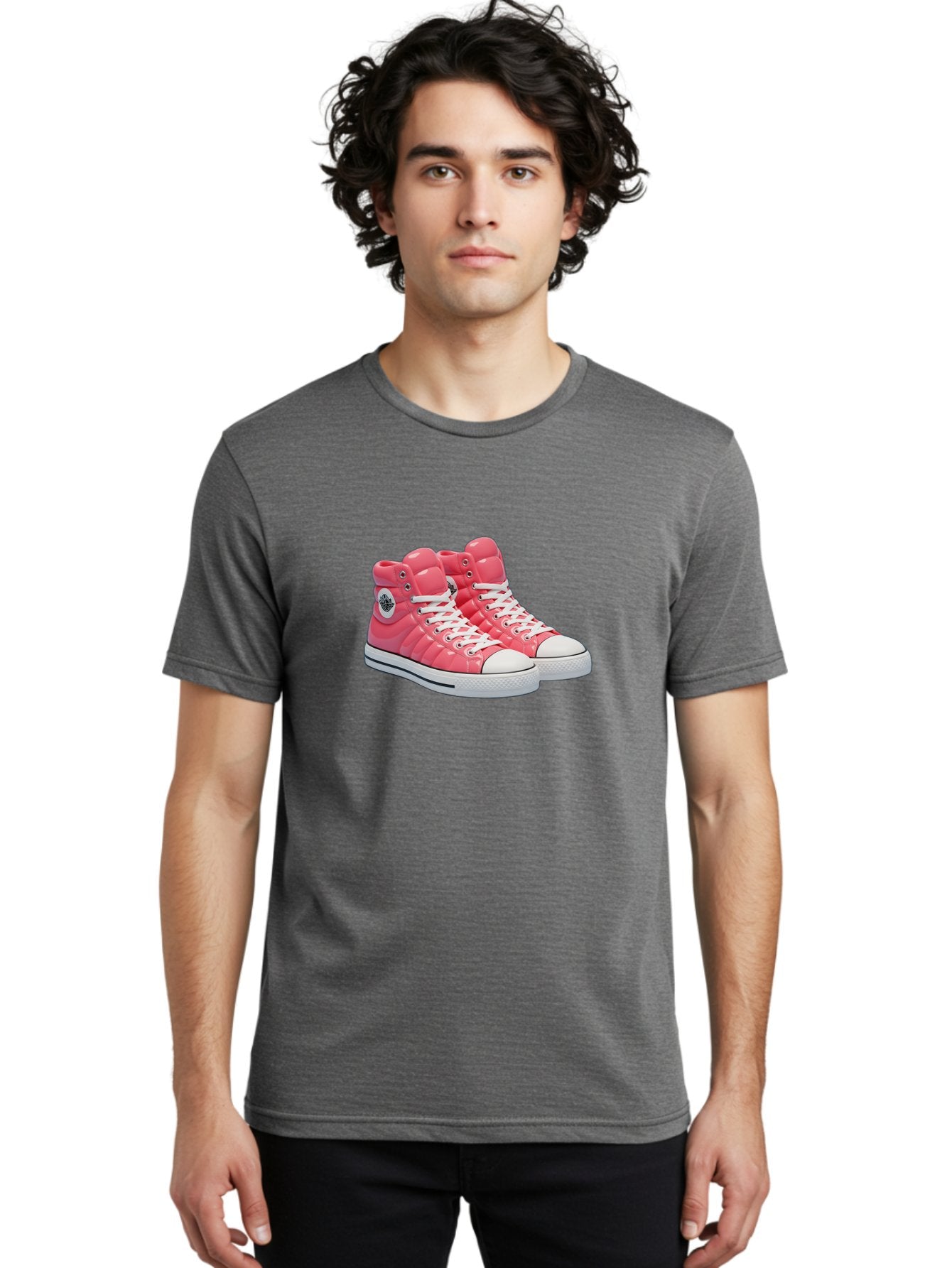 Pink-Padded-Converse Men'S Graphic Tee, 100% Cotton, Comfortable Casual Summer Wear, Machine Washable, Pink Puffer Converse Sneakers, High-Top Sneakers, Fashion Footwear, Bold Style, Statement Shoes, Athletic Wear, Trendy Kicks, White Laces, Bab193 30