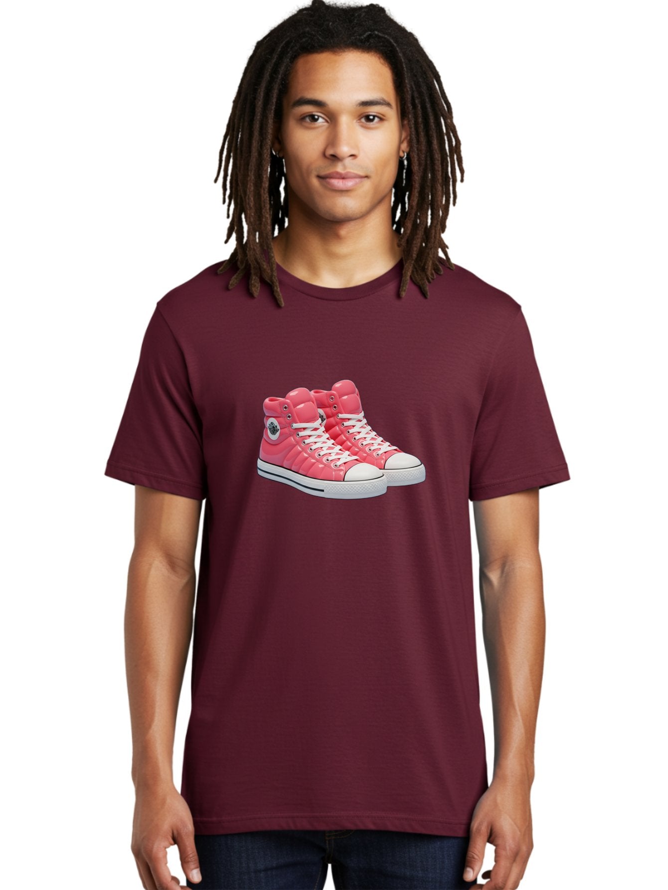 Pink-Padded-Converse Men'S Graphic Tee, 100% Cotton, Comfortable Casual Summer Wear, Machine Washable, Pink Puffer Converse Sneakers, High-Top Sneakers, Fashion Footwear, Bold Style, Statement Shoes, Athletic Wear, Trendy Kicks, White Laces, Bab193 26