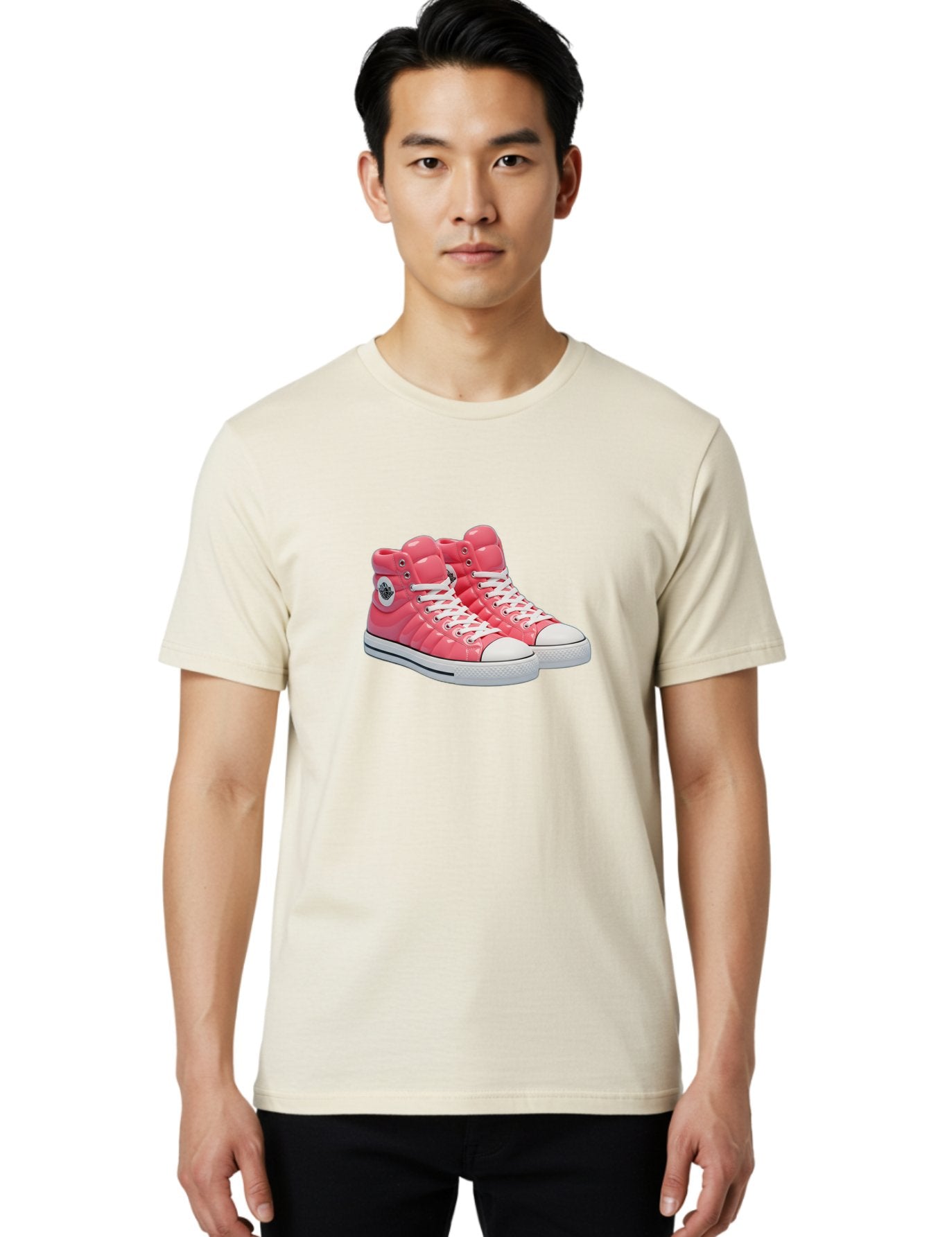 Pink-Padded-Converse Men'S Graphic Tee, 100% Cotton, Comfortable Casual Summer Wear, Machine Washable, Pink Puffer Converse Sneakers, High-Top Sneakers, Fashion Footwear, Bold Style, Statement Shoes, Athletic Wear, Trendy Kicks, White Laces, Bab193 19