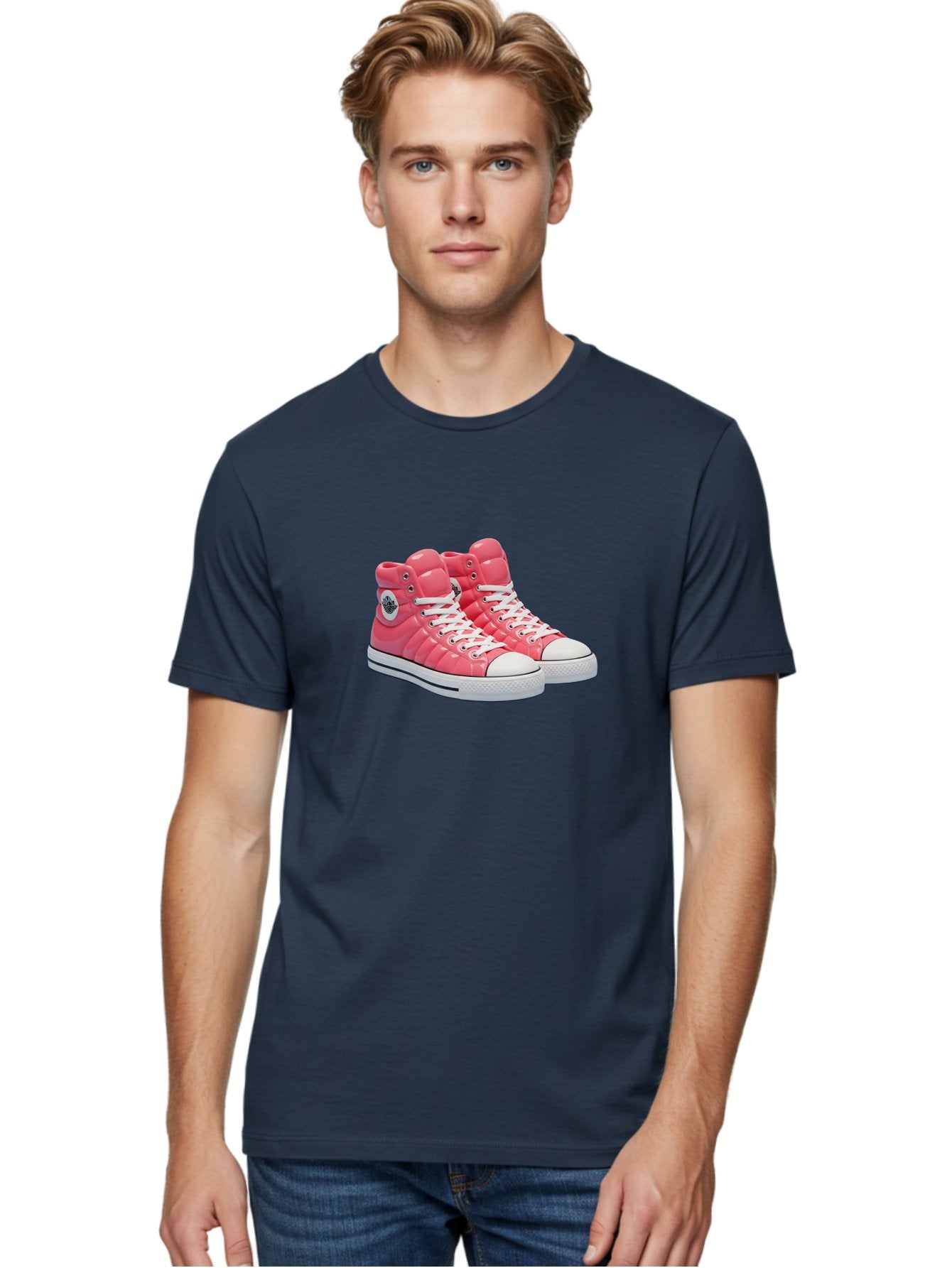 Pink-Padded-Converse Men'S Graphic Tee, 100% Cotton, Comfortable Casual Summer Wear, Machine Washable, Pink Puffer Converse Sneakers, High-Top Sneakers, Fashion Footwear, Bold Style, Statement Shoes, Athletic Wear, Trendy Kicks, White Laces, Bab193 27