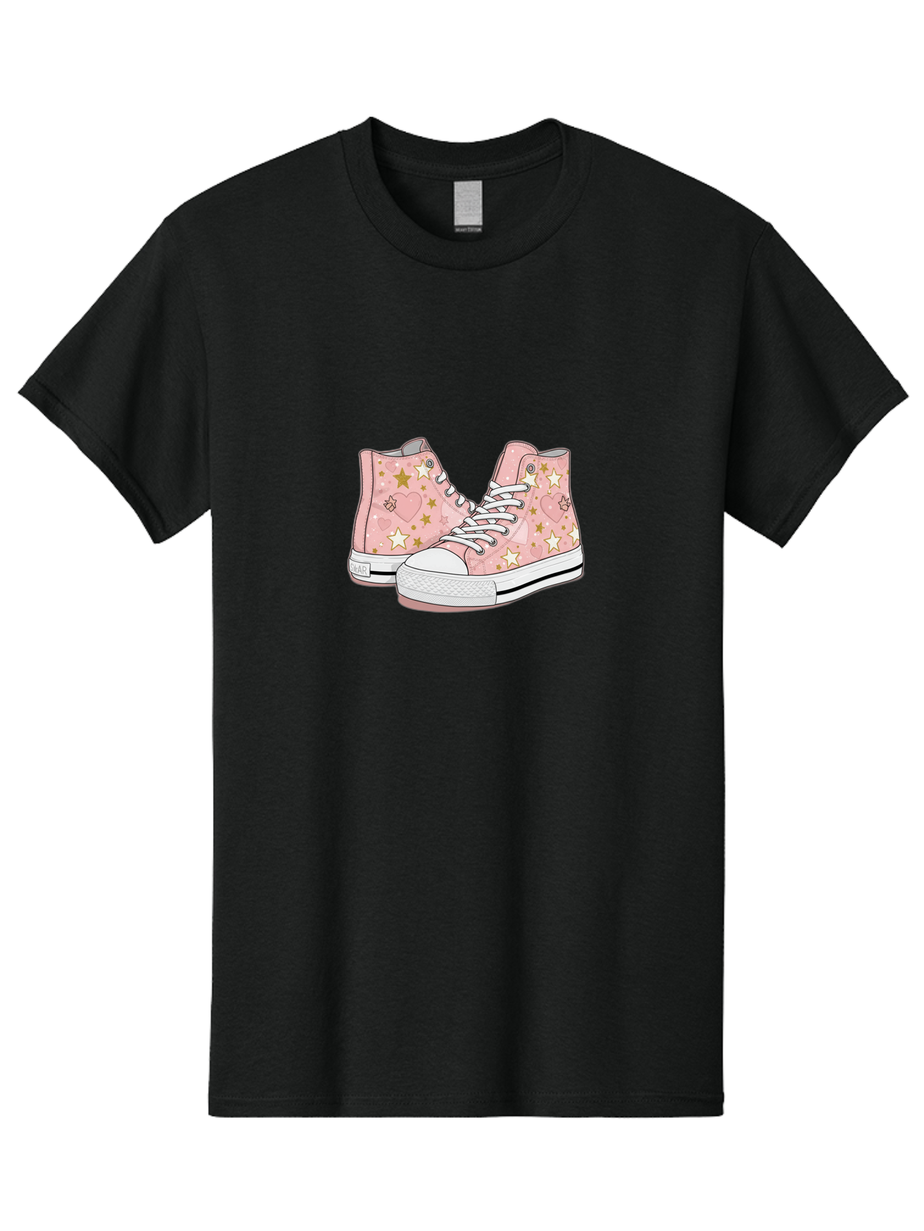 Pink-Star-Converse Men'S Graphic Tee, 100% Cotton, Comfortable Casual Summer Wear, Machine Washable, Pink Converse Sneakers, Star Pattern, Heart Design, White Laces, Fashion Footwear, Casual Style, Sneakers With Hearts, Star-Themed Shoes, Bab194 27