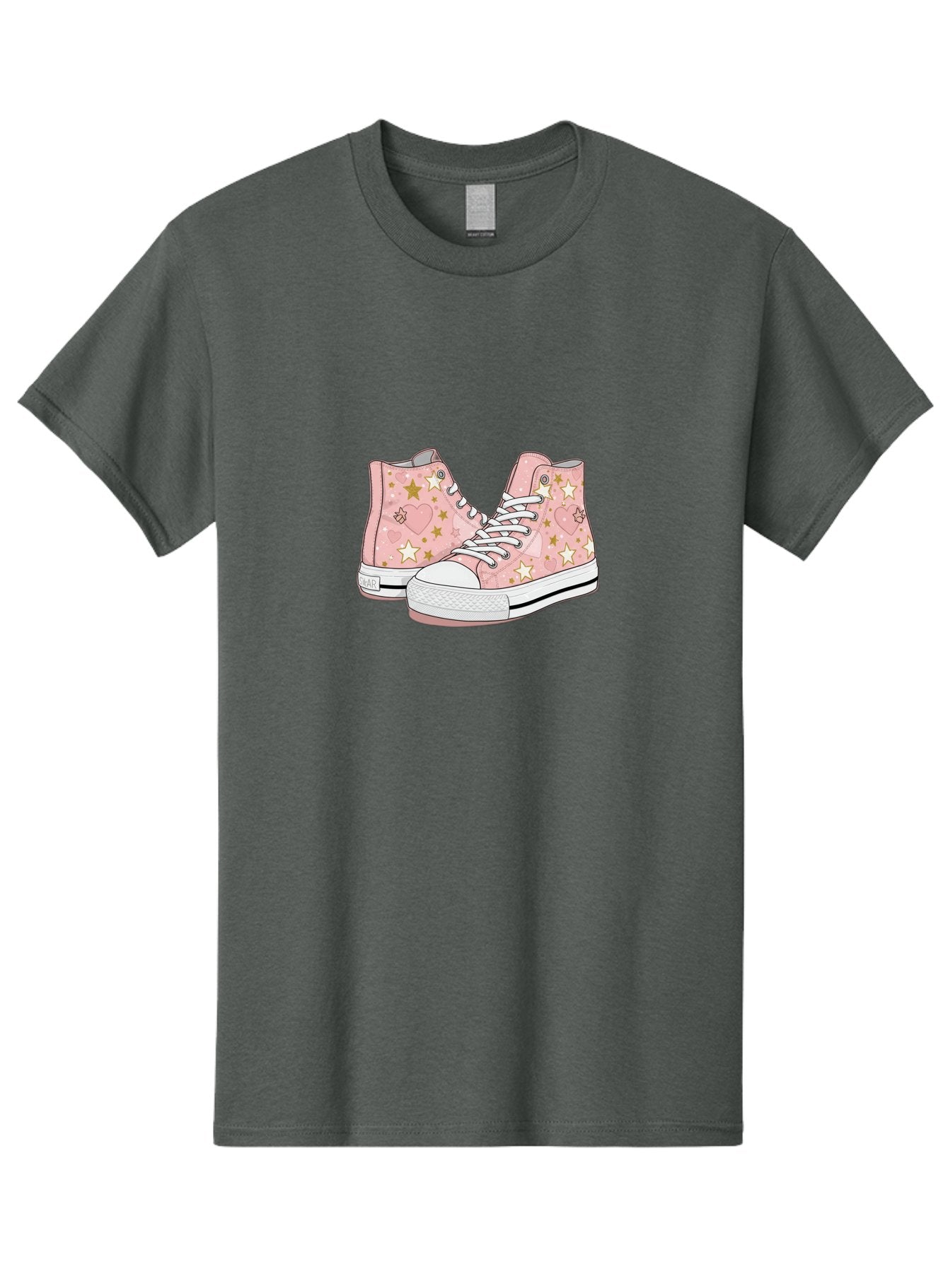 Pink-Star-Converse Men'S Graphic Tee, 100% Cotton, Comfortable Casual Summer Wear, Machine Washable, Pink Converse Sneakers, Star Pattern, Heart Design, White Laces, Fashion Footwear, Casual Style, Sneakers With Hearts, Star-Themed Shoes, Bab194 6