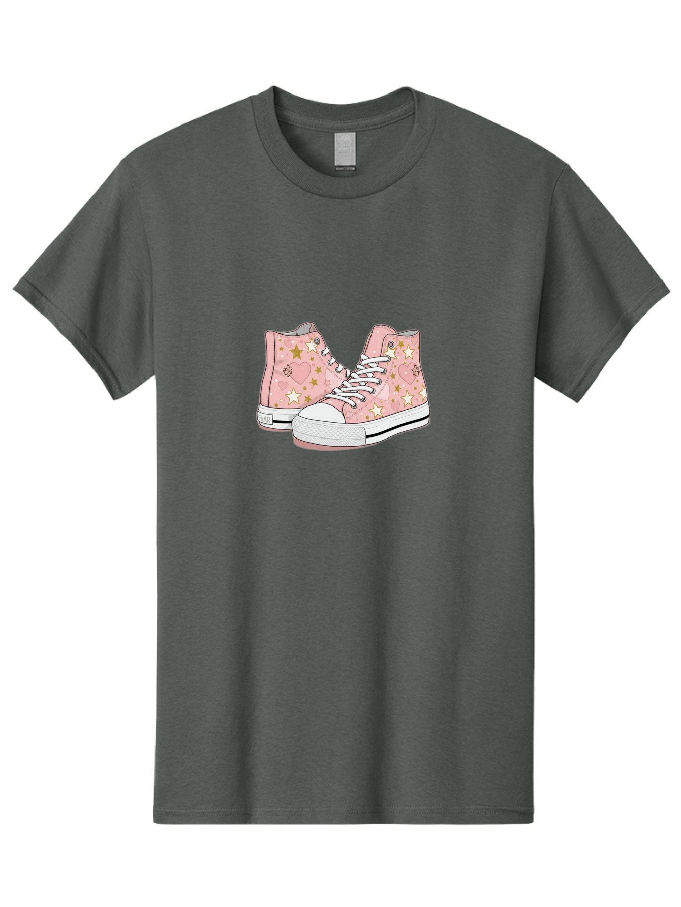 Pink-Star-Converse Men'S Graphic Tee, 100% Cotton, Comfortable Casual Summer Wear, Machine Washable, Pink Converse Sneakers, Star Pattern, Heart Design, White Laces, Fashion Footwear, Casual Style, Sneakers With Hearts, Star-Themed Shoes, Bab194 19