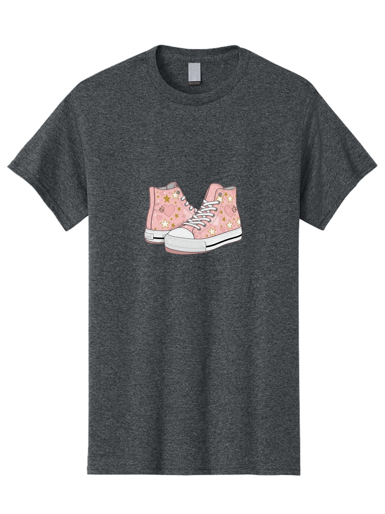 Pink-Star-Converse Men'S Graphic Tee, 100% Cotton, Comfortable Casual Summer Wear, Machine Washable, Pink Converse Sneakers, Star Pattern, Heart Design, White Laces, Fashion Footwear, Casual Style, Sneakers With Hearts, Star-Themed Shoes, Bab194 12