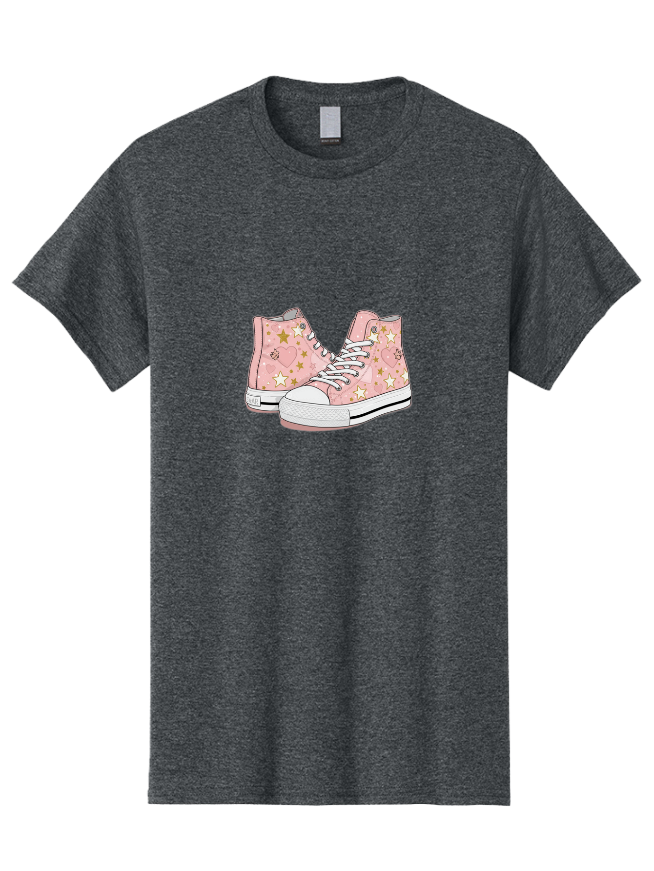 Pink-Star-Converse Men'S Graphic Tee, 100% Cotton, Comfortable Casual Summer Wear, Machine Washable, Pink Converse Sneakers, Star Pattern, Heart Design, White Laces, Fashion Footwear, Casual Style, Sneakers With Hearts, Star-Themed Shoes, Bab194 9