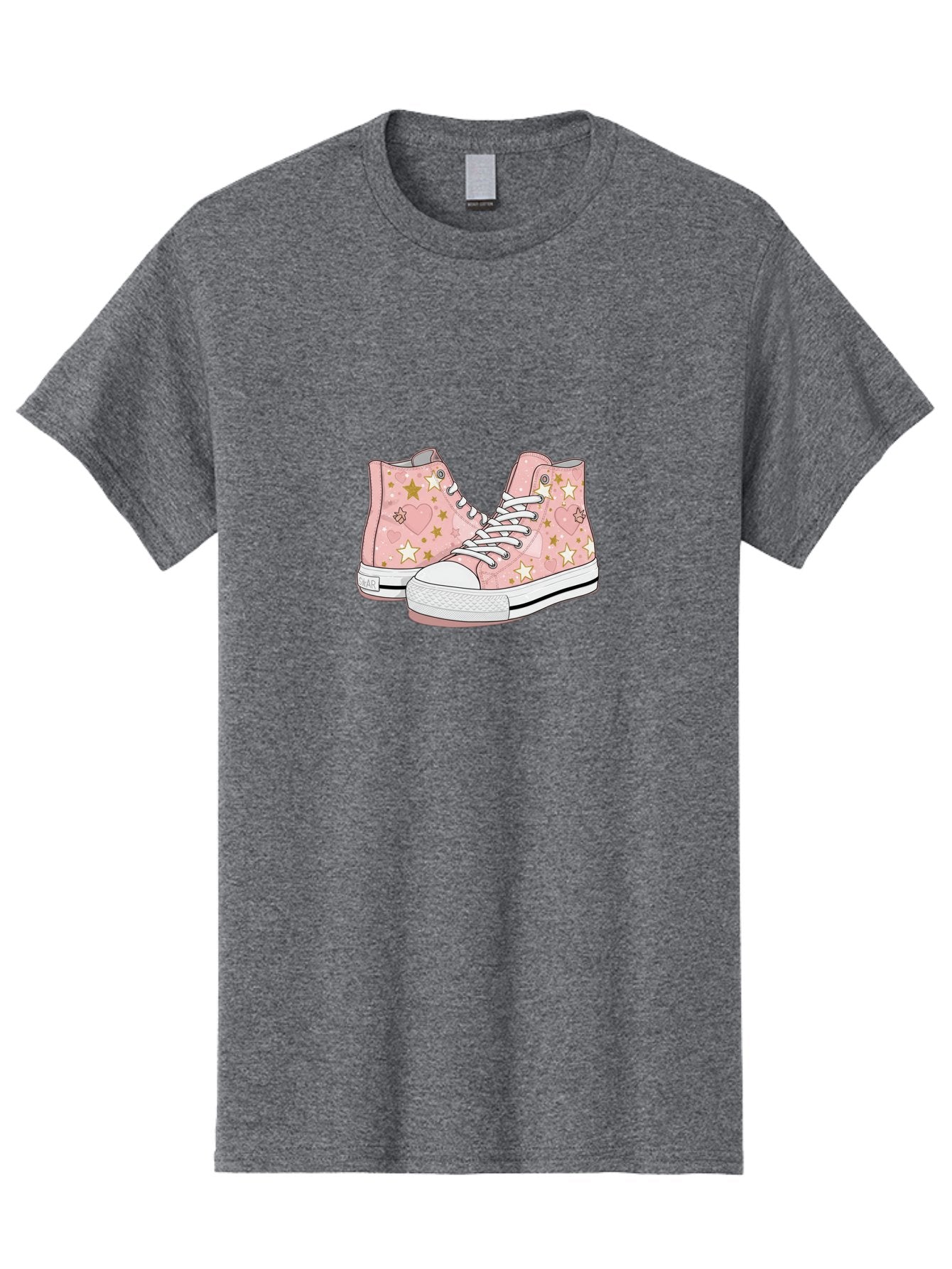 Pink-Star-Converse Men'S Graphic Tee, 100% Cotton, Comfortable Casual Summer Wear, Machine Washable, Pink Converse Sneakers, Star Pattern, Heart Design, White Laces, Fashion Footwear, Casual Style, Sneakers With Hearts, Star-Themed Shoes, Bab194 7