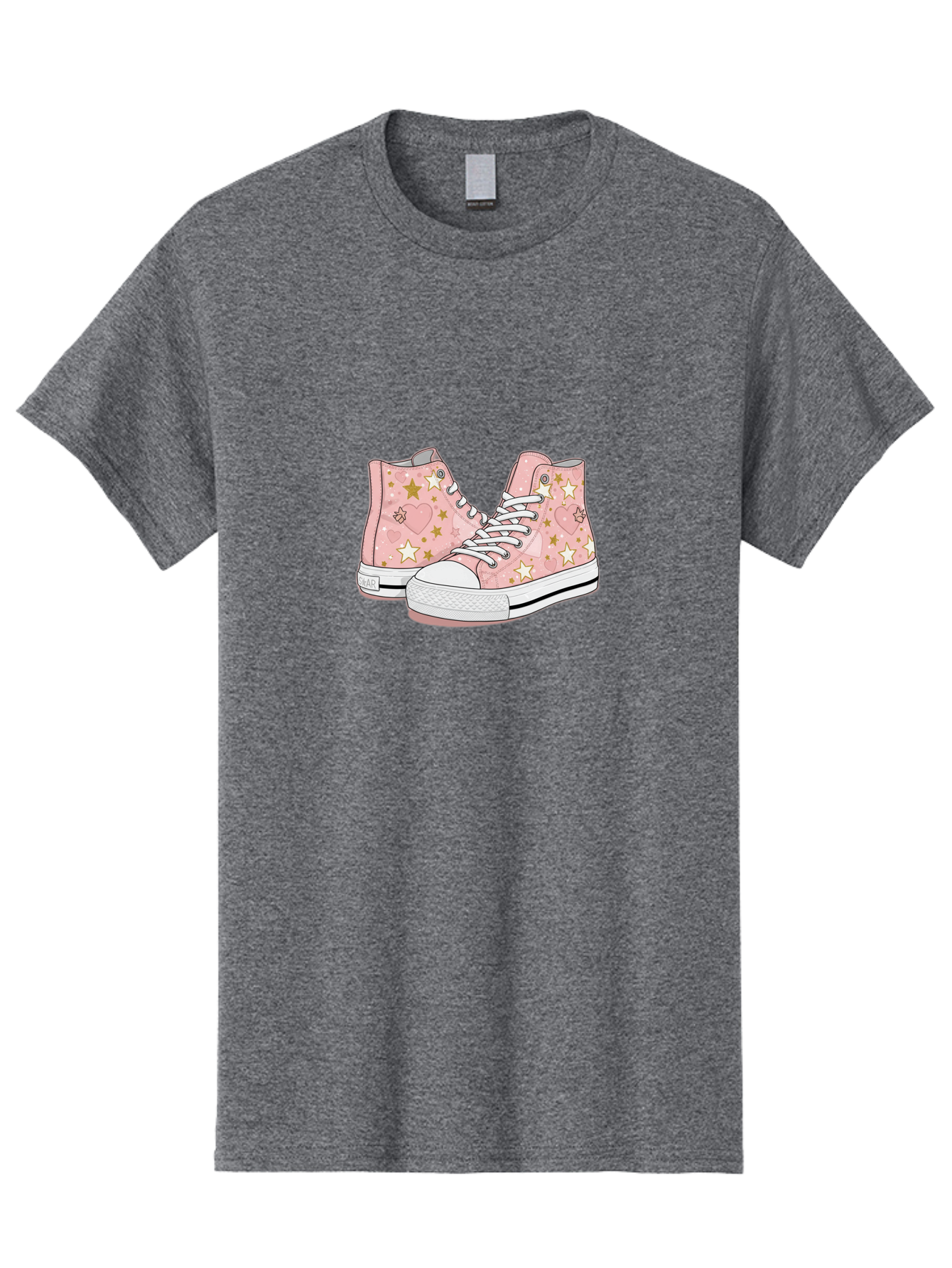 Pink-Star-Converse Men'S Graphic Tee, 100% Cotton, Comfortable Casual Summer Wear, Machine Washable, Pink Converse Sneakers, Star Pattern, Heart Design, White Laces, Fashion Footwear, Casual Style, Sneakers With Hearts, Star-Themed Shoes, Bab194 11