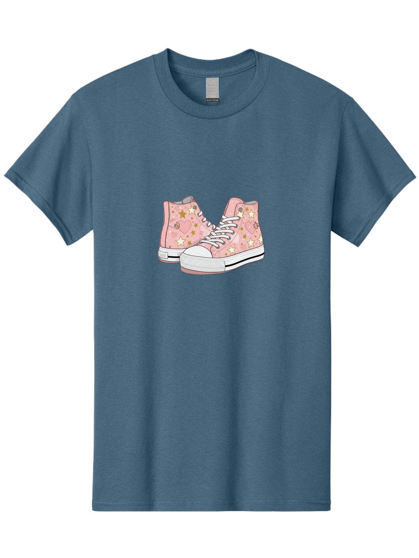 Pink-Star-Converse Men'S Graphic Tee, 100% Cotton, Comfortable Casual Summer Wear, Machine Washable, Pink Converse Sneakers, Star Pattern, Heart Design, White Laces, Fashion Footwear, Casual Style, Sneakers With Hearts, Star-Themed Shoes, Bab194 14