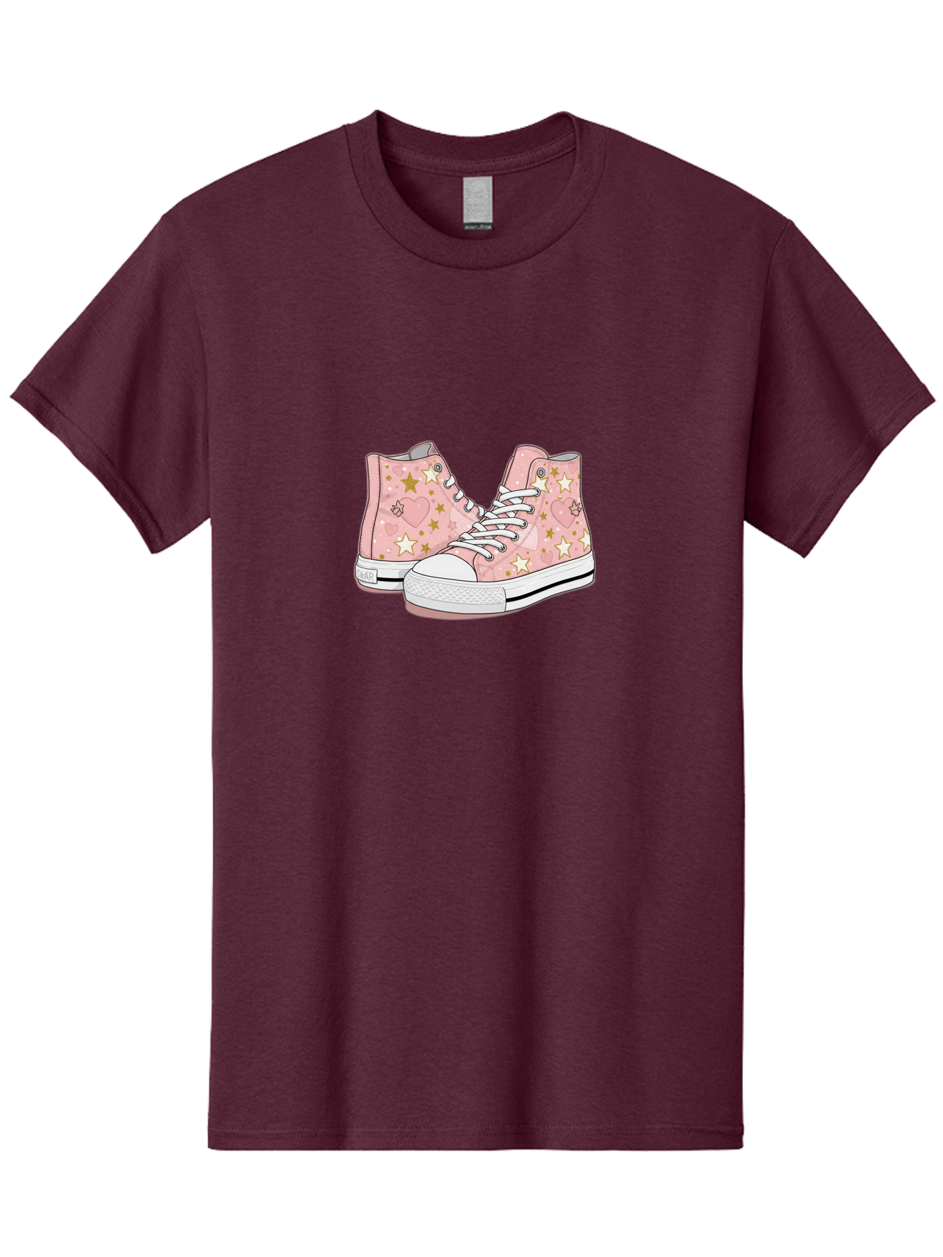 Pink-Star-Converse Men'S Graphic Tee, 100% Cotton, Comfortable Casual Summer Wear, Machine Washable, Pink Converse Sneakers, Star Pattern, Heart Design, White Laces, Fashion Footwear, Casual Style, Sneakers With Hearts, Star-Themed Shoes, Bab194 15