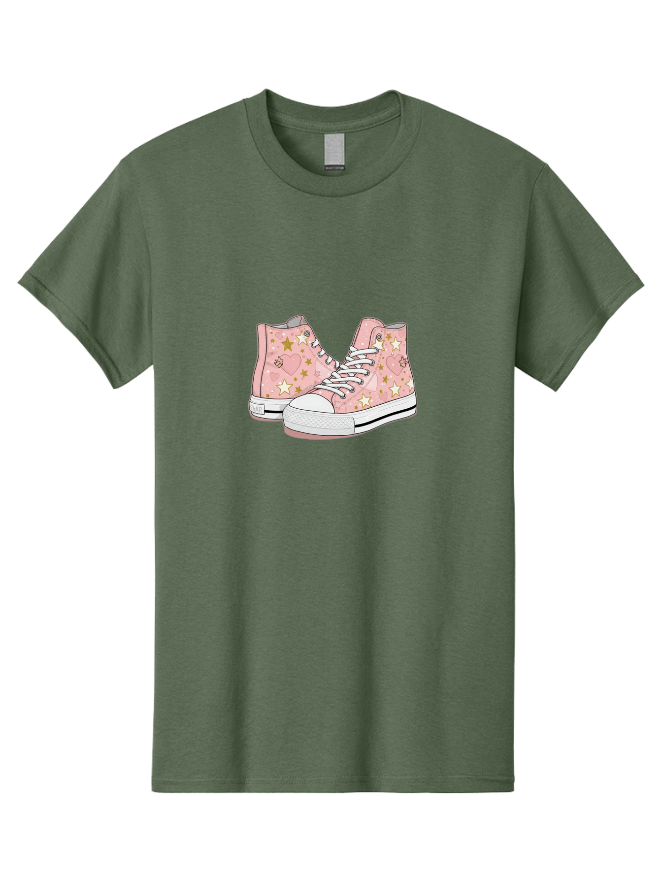 Pink-Star-Converse Men'S Graphic Tee, 100% Cotton, Comfortable Casual Summer Wear, Machine Washable, Pink Converse Sneakers, Star Pattern, Heart Design, White Laces, Fashion Footwear, Casual Style, Sneakers With Hearts, Star-Themed Shoes, Bab194 17