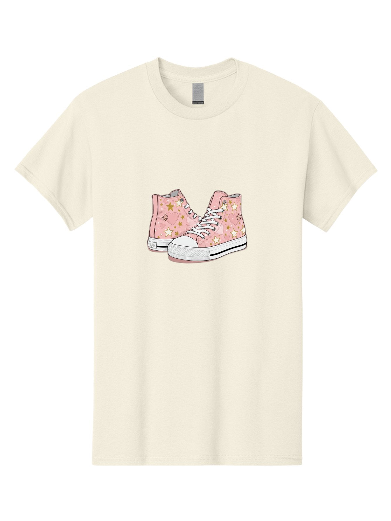 Pink-Star-Converse Men'S Graphic Tee, 100% Cotton, Comfortable Casual Summer Wear, Machine Washable, Pink Converse Sneakers, Star Pattern, Heart Design, White Laces, Fashion Footwear, Casual Style, Sneakers With Hearts, Star-Themed Shoes, Bab194 5