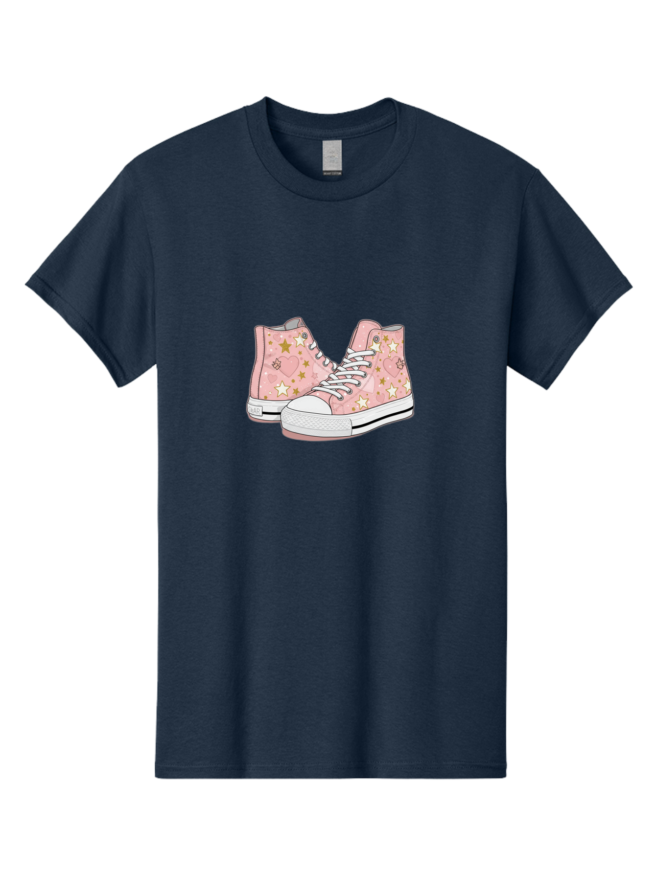 Pink-Star-Converse Men'S Graphic Tee, 100% Cotton, Comfortable Casual Summer Wear, Machine Washable, Pink Converse Sneakers, Star Pattern, Heart Design, White Laces, Fashion Footwear, Casual Style, Sneakers With Hearts, Star-Themed Shoes, Bab194 21