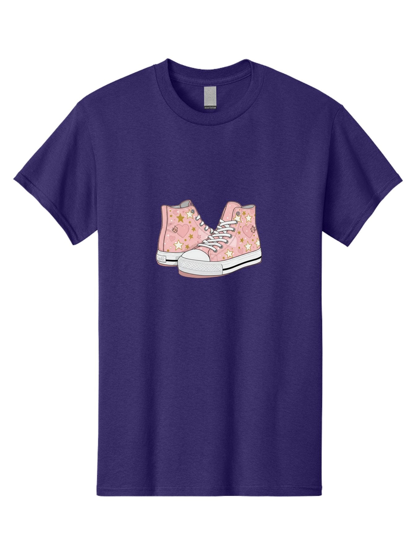 Pink-Star-Converse Men'S Graphic Tee, 100% Cotton, Comfortable Casual Summer Wear, Machine Washable, Pink Converse Sneakers, Star Pattern, Heart Design, White Laces, Fashion Footwear, Casual Style, Sneakers With Hearts, Star-Themed Shoes, Bab194 9