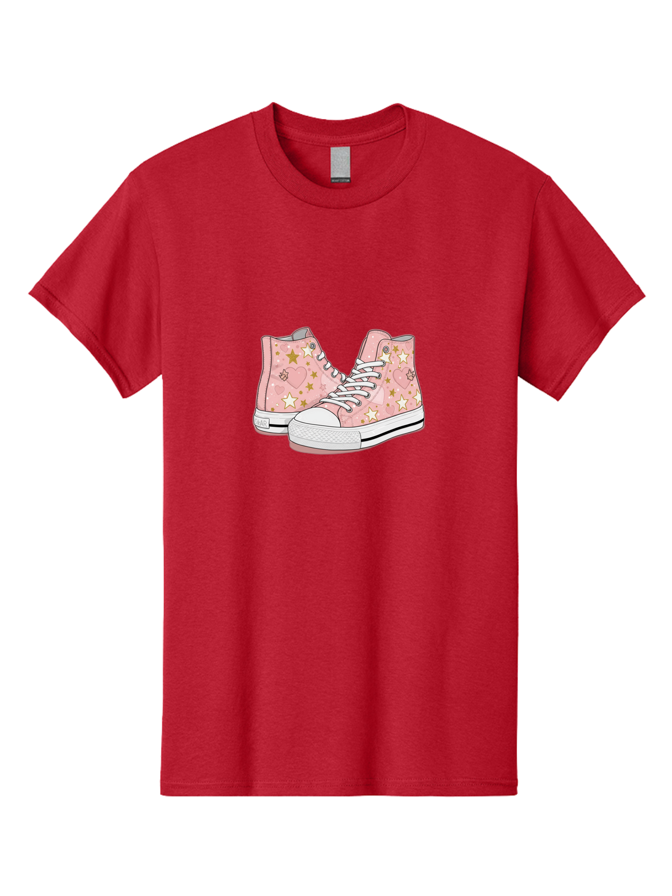 Pink-Star-Converse Men'S Graphic Tee, 100% Cotton, Comfortable Casual Summer Wear, Machine Washable, Pink Converse Sneakers, Star Pattern, Heart Design, White Laces, Fashion Footwear, Casual Style, Sneakers With Hearts, Star-Themed Shoes, Bab194 25