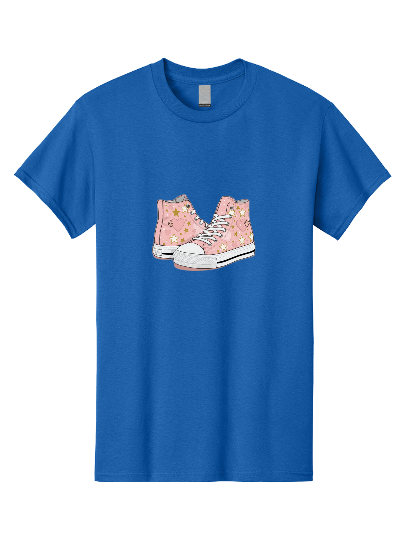 Pink-Star-Converse Men'S Graphic Tee, 100% Cotton, Comfortable Casual Summer Wear, Machine Washable, Pink Converse Sneakers, Star Pattern, Heart Design, White Laces, Fashion Footwear, Casual Style, Sneakers With Hearts, Star-Themed Shoes, Bab194 29