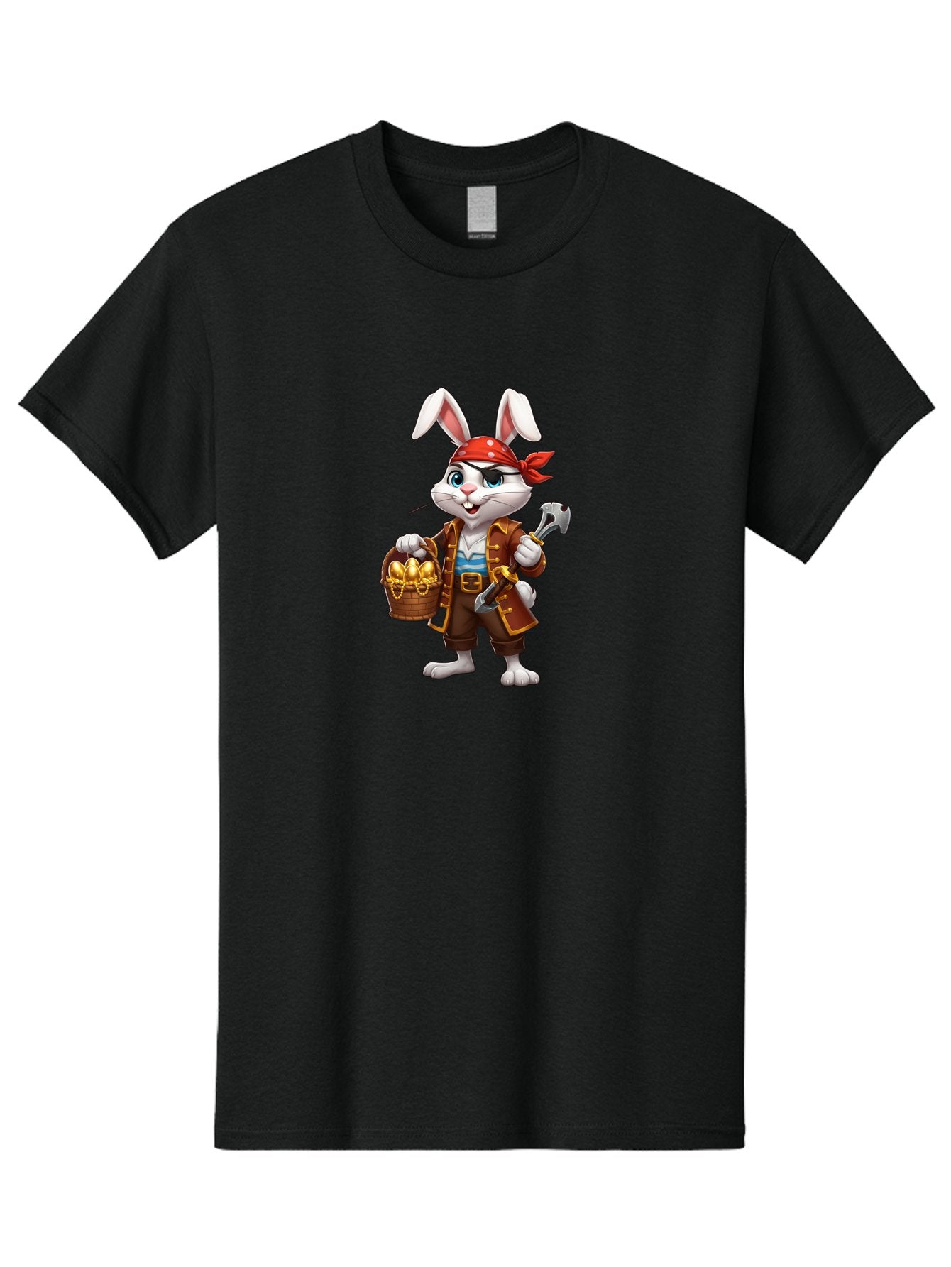 Pirate-Bunny Men'S Graphic Tee, 100% Cotton, Comfortable Casual Summer Wear, Machine Washable, Cartoon Rabbit, Pirate Costume, Red Bandana, Treasure Basket, Golden Eggs, Pirate Hat, Swashbuckling Adventure, Playful Pirate, Fantasy Character, Bab196 11