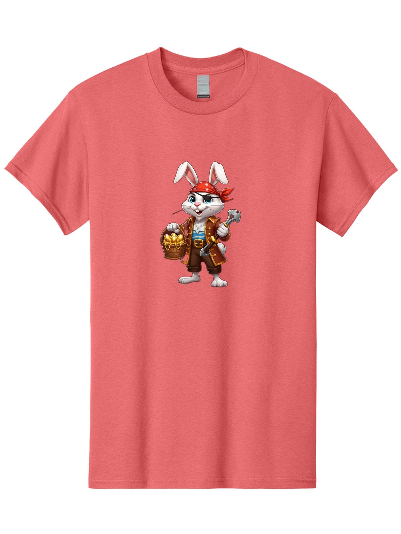 Pirate-Bunny Men'S Graphic Tee, 100% Cotton, Comfortable Casual Summer Wear, Machine Washable, Cartoon Rabbit, Pirate Costume, Red Bandana, Treasure Basket, Golden Eggs, Pirate Hat, Swashbuckling Adventure, Playful Pirate, Fantasy Character, Bab196 7