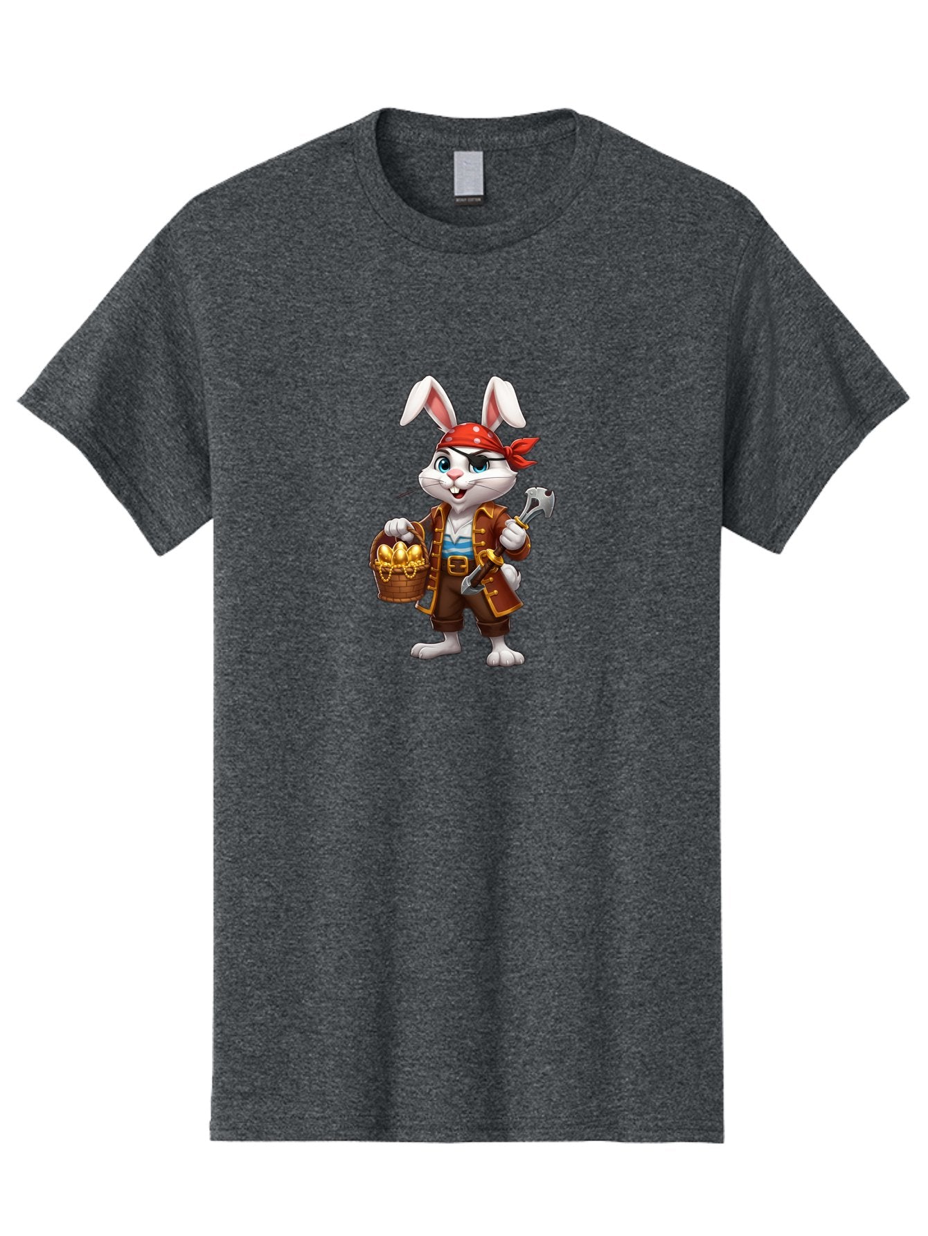 Pirate-Bunny Men'S Graphic Tee, 100% Cotton, Comfortable Casual Summer Wear, Machine Washable, Cartoon Rabbit, Pirate Costume, Red Bandana, Treasure Basket, Golden Eggs, Pirate Hat, Swashbuckling Adventure, Playful Pirate, Fantasy Character, Bab196