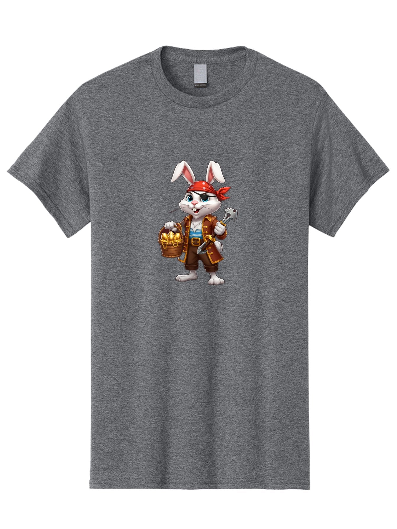 Pirate-Bunny Men'S Graphic Tee, 100% Cotton, Comfortable Casual Summer Wear, Machine Washable, Cartoon Rabbit, Pirate Costume, Red Bandana, Treasure Basket, Golden Eggs, Pirate Hat, Swashbuckling Adventure, Playful Pirate, Fantasy Character, Bab196 14