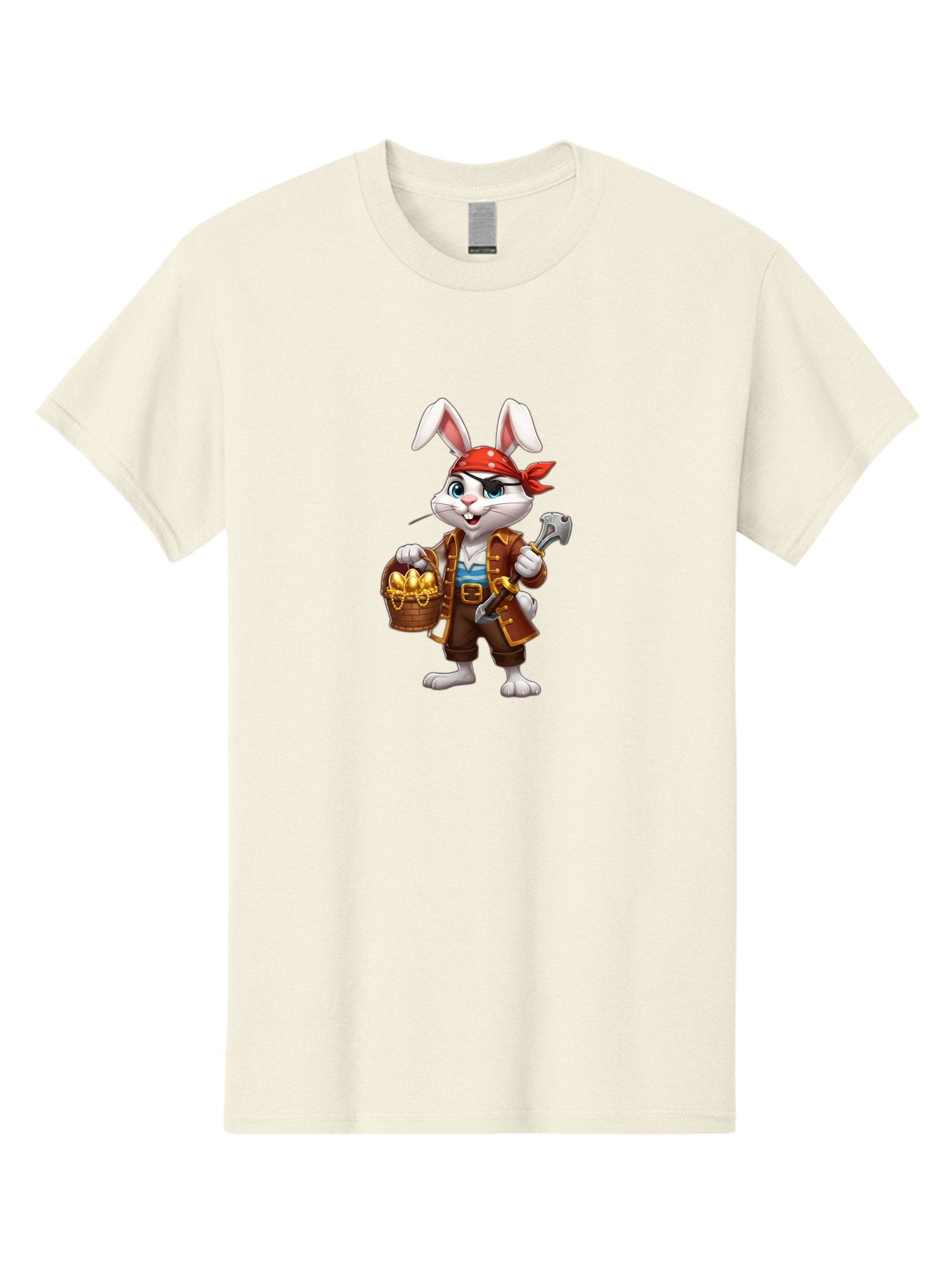 Pirate-Bunny Men'S Graphic Tee, 100% Cotton, Comfortable Casual Summer Wear, Machine Washable, Cartoon Rabbit, Pirate Costume, Red Bandana, Treasure Basket, Golden Eggs, Pirate Hat, Swashbuckling Adventure, Playful Pirate, Fantasy Character, Bab196 8
