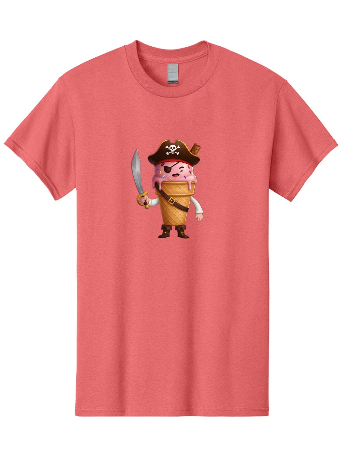 Pirate-Ice-Cream Men'S Graphic Tee, 100% Cotton, Comfortable Casual Summer Wear, Machine Washable, Pirate Ice Cream, Swashbuckling Dessert, Ice Cream Cone Pirate, Sweet Treats, Colorful Sprinkles, Pirate Hat, Eye Patch, Sword, Bab197 13