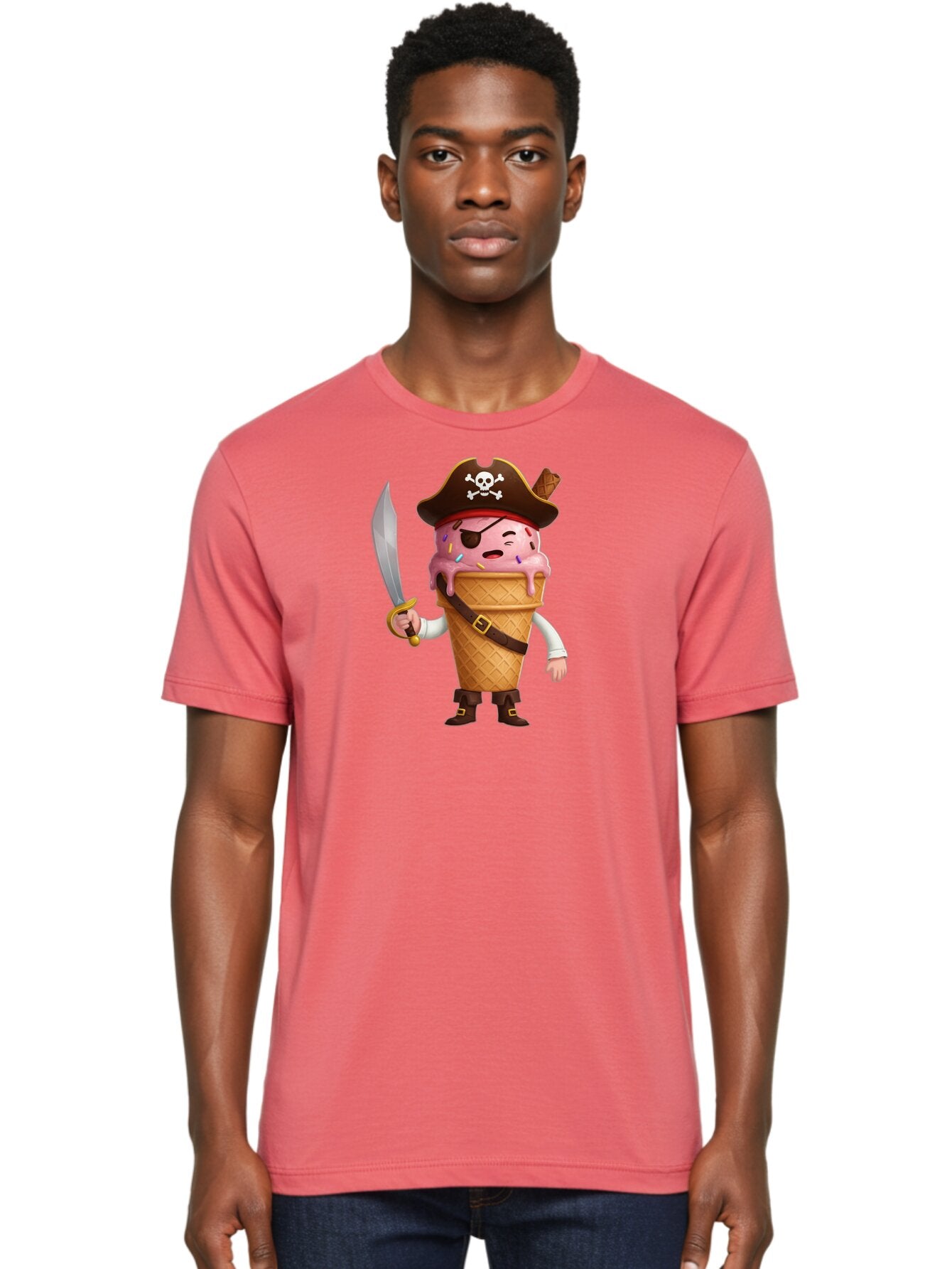 Pirate-Ice-Cream Men'S Graphic Tee, 100% Cotton, Comfortable Casual Summer Wear, Machine Washable, Pirate Ice Cream, Swashbuckling Dessert, Ice Cream Cone Pirate, Sweet Treats, Colorful Sprinkles, Pirate Hat, Eye Patch, Sword, Bab197 20