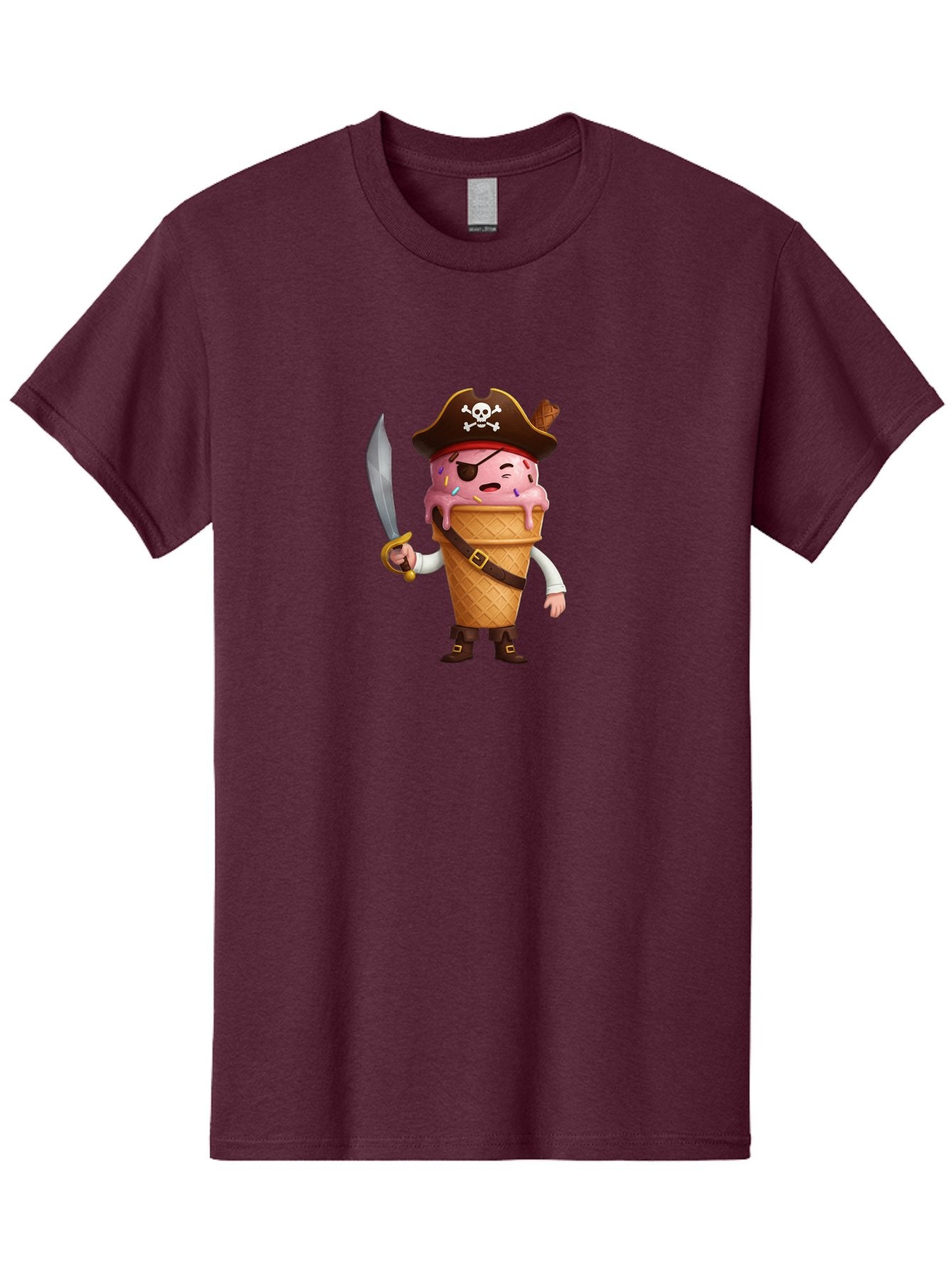 Pirate-Ice-Cream Men'S Graphic Tee, 100% Cotton, Comfortable Casual Summer Wear, Machine Washable, Pirate Ice Cream, Swashbuckling Dessert, Ice Cream Cone Pirate, Sweet Treats, Colorful Sprinkles, Pirate Hat, Eye Patch, Sword, Bab197 6