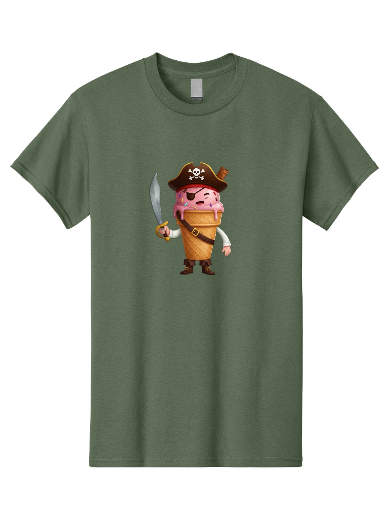 Pirate-Ice-Cream Men'S Graphic Tee, 100% Cotton, Comfortable Casual Summer Wear, Machine Washable, Pirate Ice Cream, Swashbuckling Dessert, Ice Cream Cone Pirate, Sweet Treats, Colorful Sprinkles, Pirate Hat, Eye Patch, Sword, Bab197 8