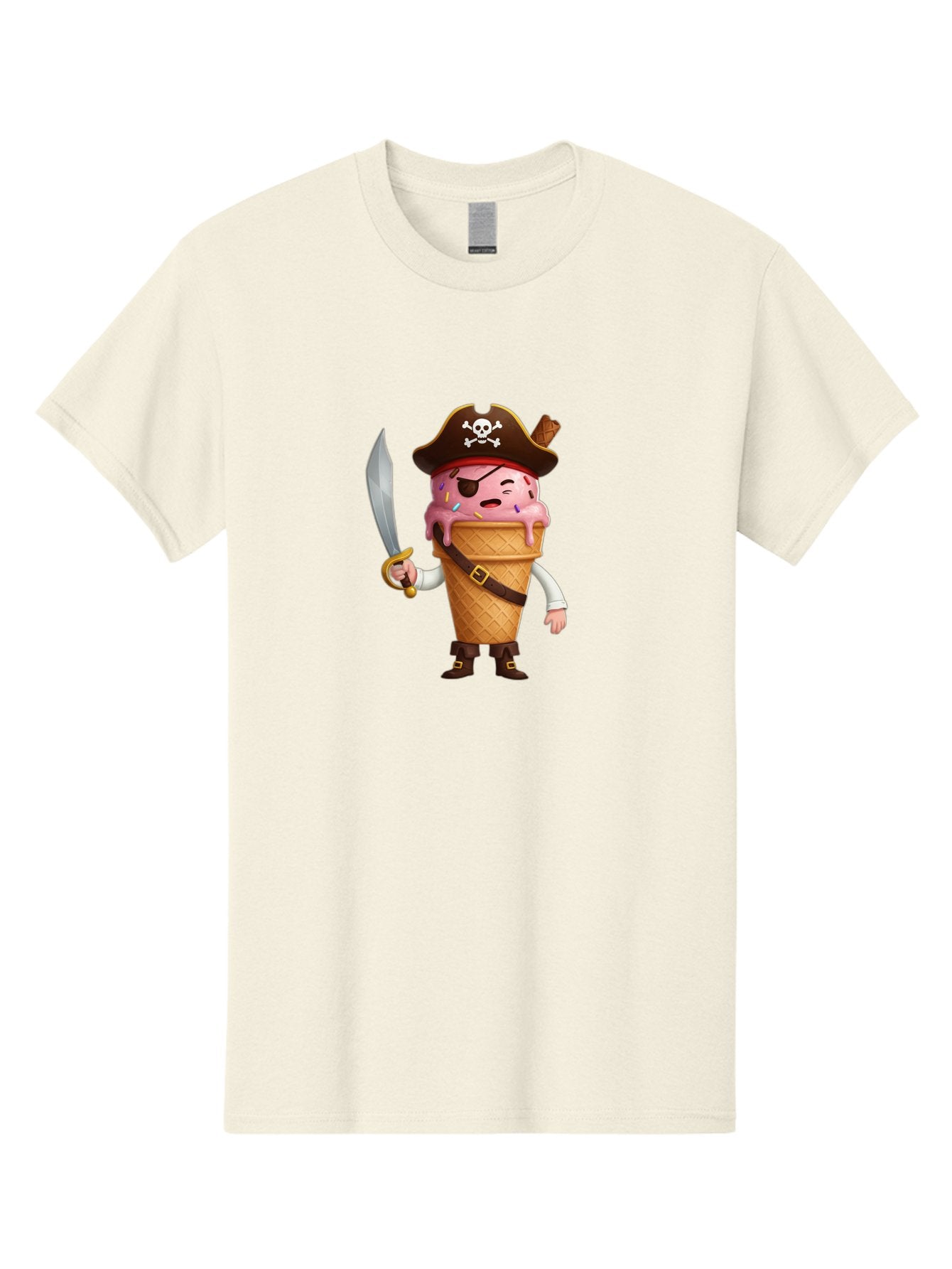 Pirate-Ice-Cream Men'S Graphic Tee, 100% Cotton, Comfortable Casual Summer Wear, Machine Washable, Pirate Ice Cream, Swashbuckling Dessert, Ice Cream Cone Pirate, Sweet Treats, Colorful Sprinkles, Pirate Hat, Eye Patch, Sword, Bab197 11