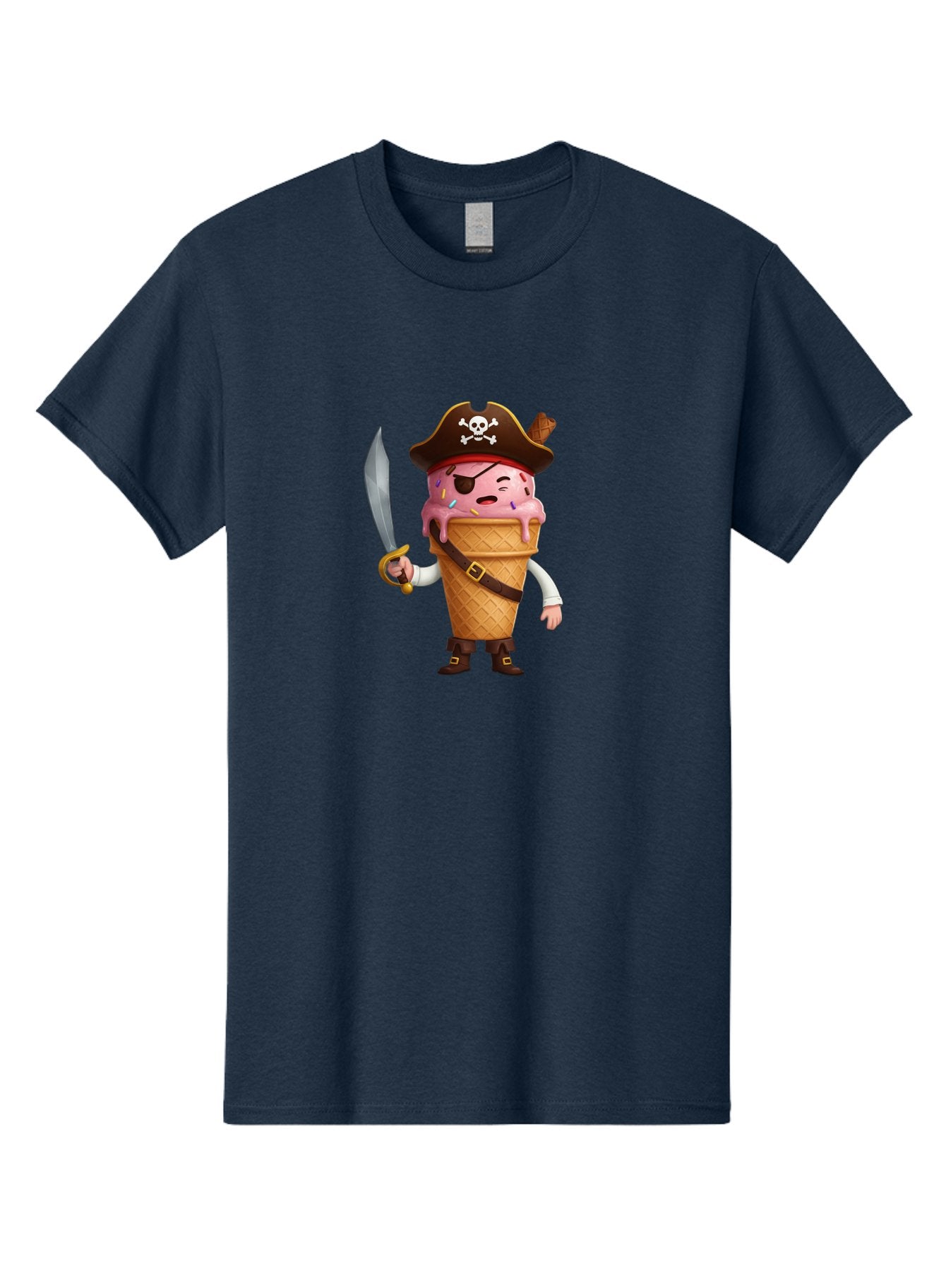 Pirate-Ice-Cream Men'S Graphic Tee, 100% Cotton, Comfortable Casual Summer Wear, Machine Washable, Pirate Ice Cream, Swashbuckling Dessert, Ice Cream Cone Pirate, Sweet Treats, Colorful Sprinkles, Pirate Hat, Eye Patch, Sword, Bab197 12