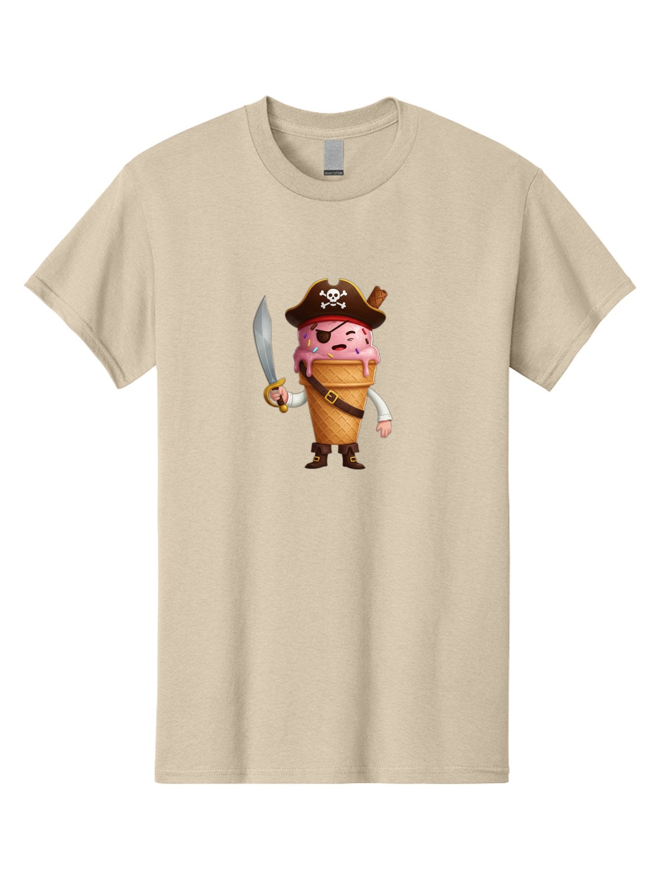 Pirate-Ice-Cream Men'S Graphic Tee, 100% Cotton, Comfortable Casual Summer Wear, Machine Washable, Pirate Ice Cream, Swashbuckling Dessert, Ice Cream Cone Pirate, Sweet Treats, Colorful Sprinkles, Pirate Hat, Eye Patch, Sword, Bab197
