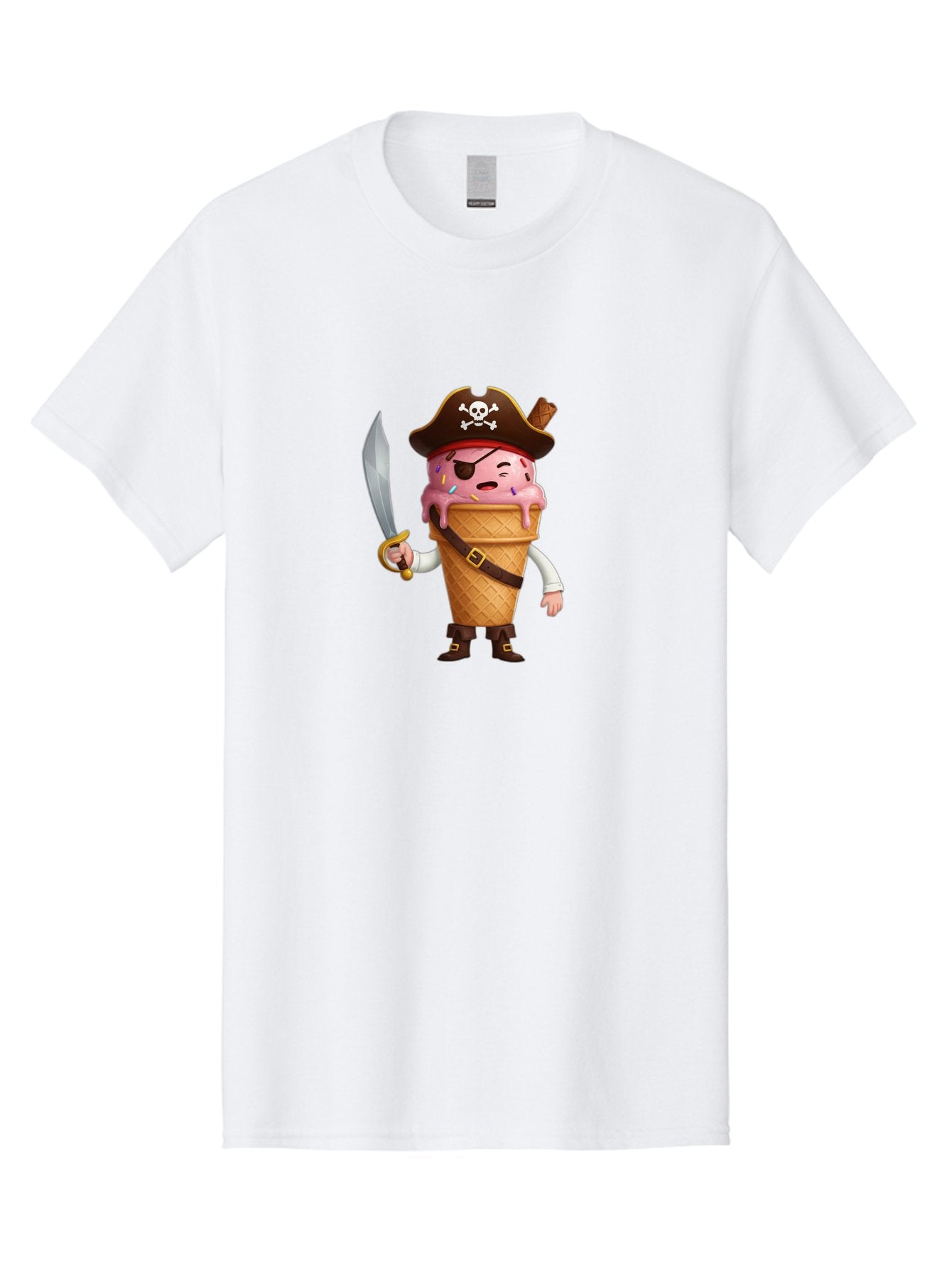Pirate-Ice-Cream Men'S Graphic Tee, 100% Cotton, Comfortable Casual Summer Wear, Machine Washable, Pirate Ice Cream, Swashbuckling Dessert, Ice Cream Cone Pirate, Sweet Treats, Colorful Sprinkles, Pirate Hat, Eye Patch, Sword, Bab197 9