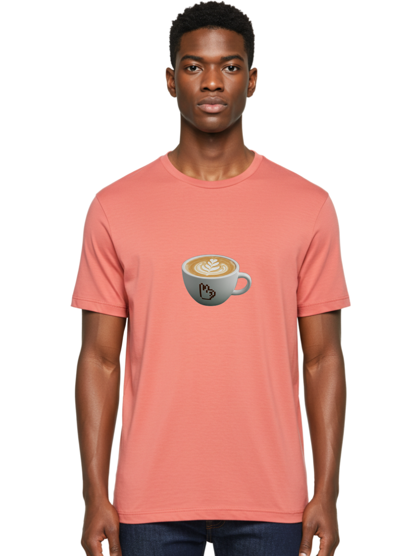 Pixel-Art-Coffee-Cup Men'S Graphic Tee, 100% Cotton, Comfortable Casual Summer Wear, Machine Washable, Cup Of Coffee, Latte Art, Coffee Beverage, Morning Pick-Me-Up, Daily Grind, Caffeine Fix, Pixel Art Design, Coffee Culture Bab198