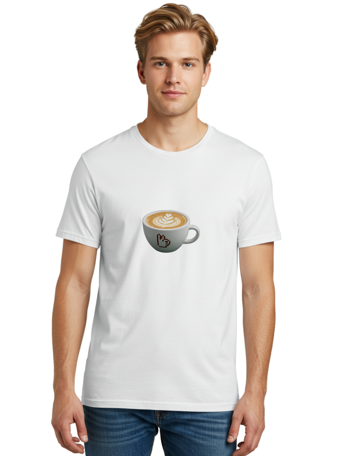 Pixel-Art-Coffee-Cup Men'S Graphic Tee, 100% Cotton, Comfortable Casual Summer Wear, Machine Washable, Cup Of Coffee, Latte Art, Coffee Beverage, Morning Pick-Me-Up, Daily Grind, Caffeine Fix, Pixel Art Design, Coffee Culture Bab198 8