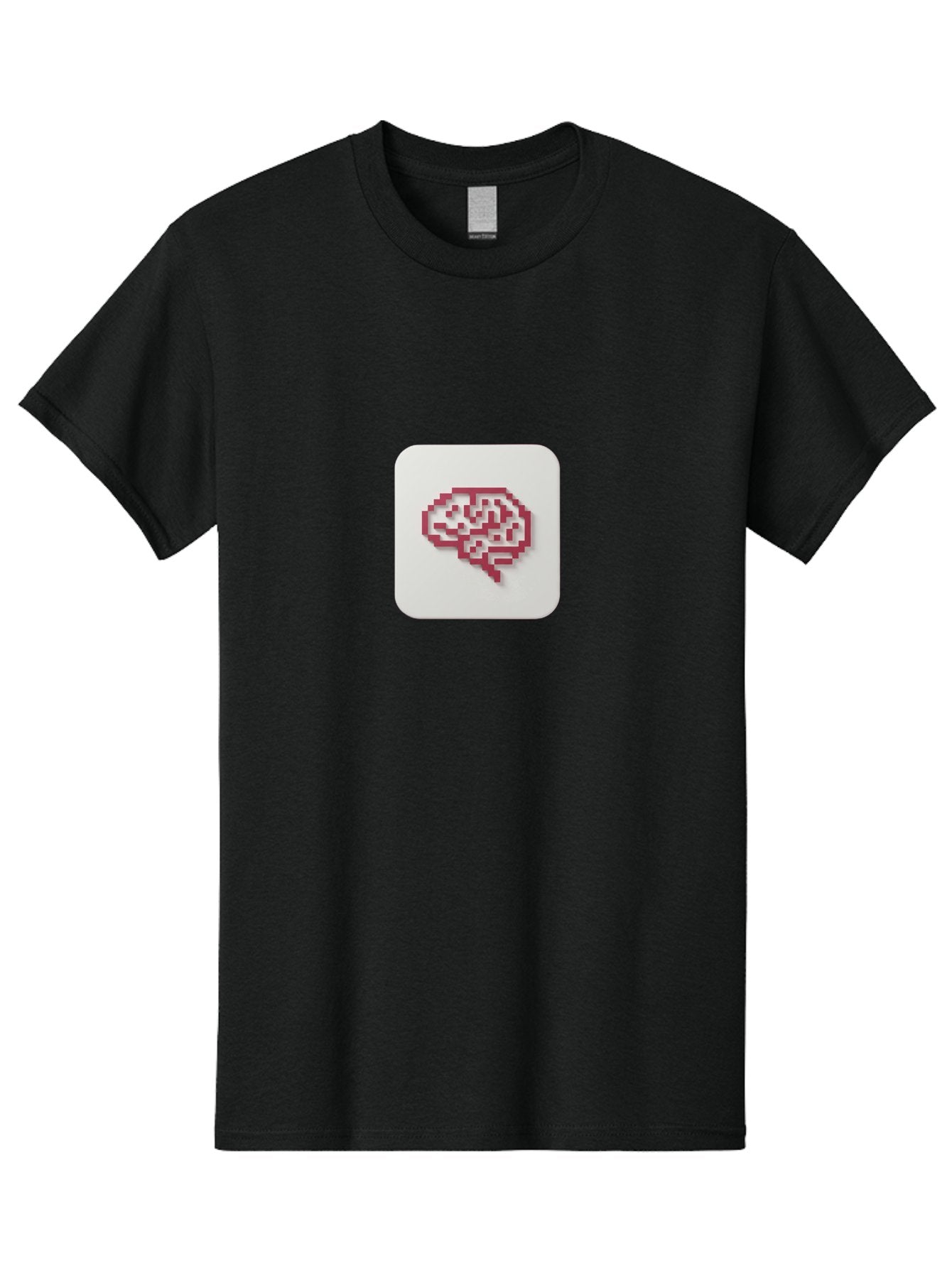 Pixel-Brain Men'S Graphic Tee, 100% Cotton, Comfortable Casual Summer Wear, Machine Washable, Pixel Art Brain, Red Outline, White Background, Rounded Square, Digital Art, Cognitive Icon, Pixelated Design, Brain Illustration, Tech-Inspired Art Bab199 14