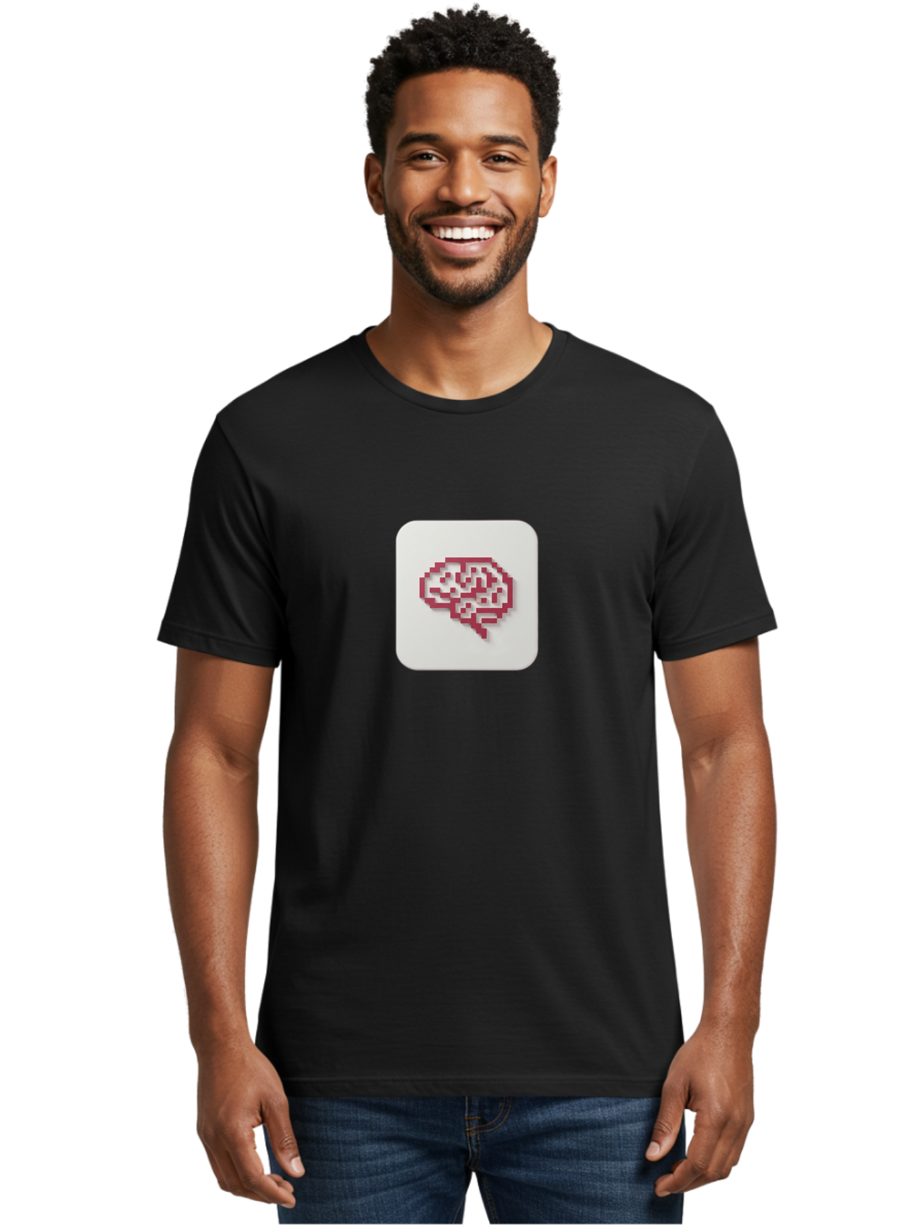 Pixel-Brain Men'S Graphic Tee, 100% Cotton, Comfortable Casual Summer Wear, Machine Washable, Pixel Art Brain, Red Outline, White Background, Rounded Square, Digital Art, Cognitive Icon, Pixelated Design, Brain Illustration, Tech-Inspired Art Bab199 28