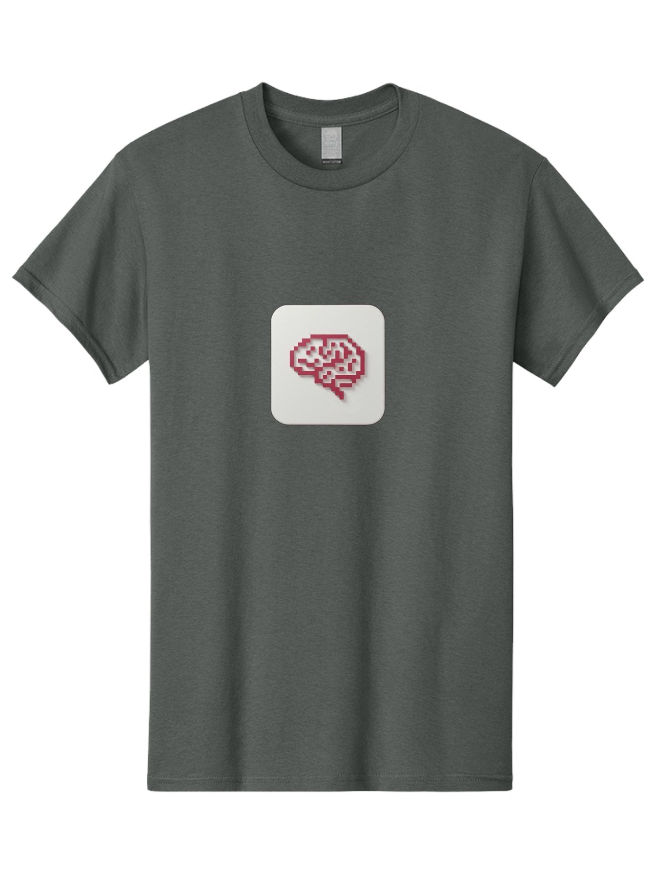 Pixel-Brain Men'S Graphic Tee, 100% Cotton, Comfortable Casual Summer Wear, Machine Washable, Pixel Art Brain, Red Outline, White Background, Rounded Square, Digital Art, Cognitive Icon, Pixelated Design, Brain Illustration, Tech-Inspired Art Bab199 3