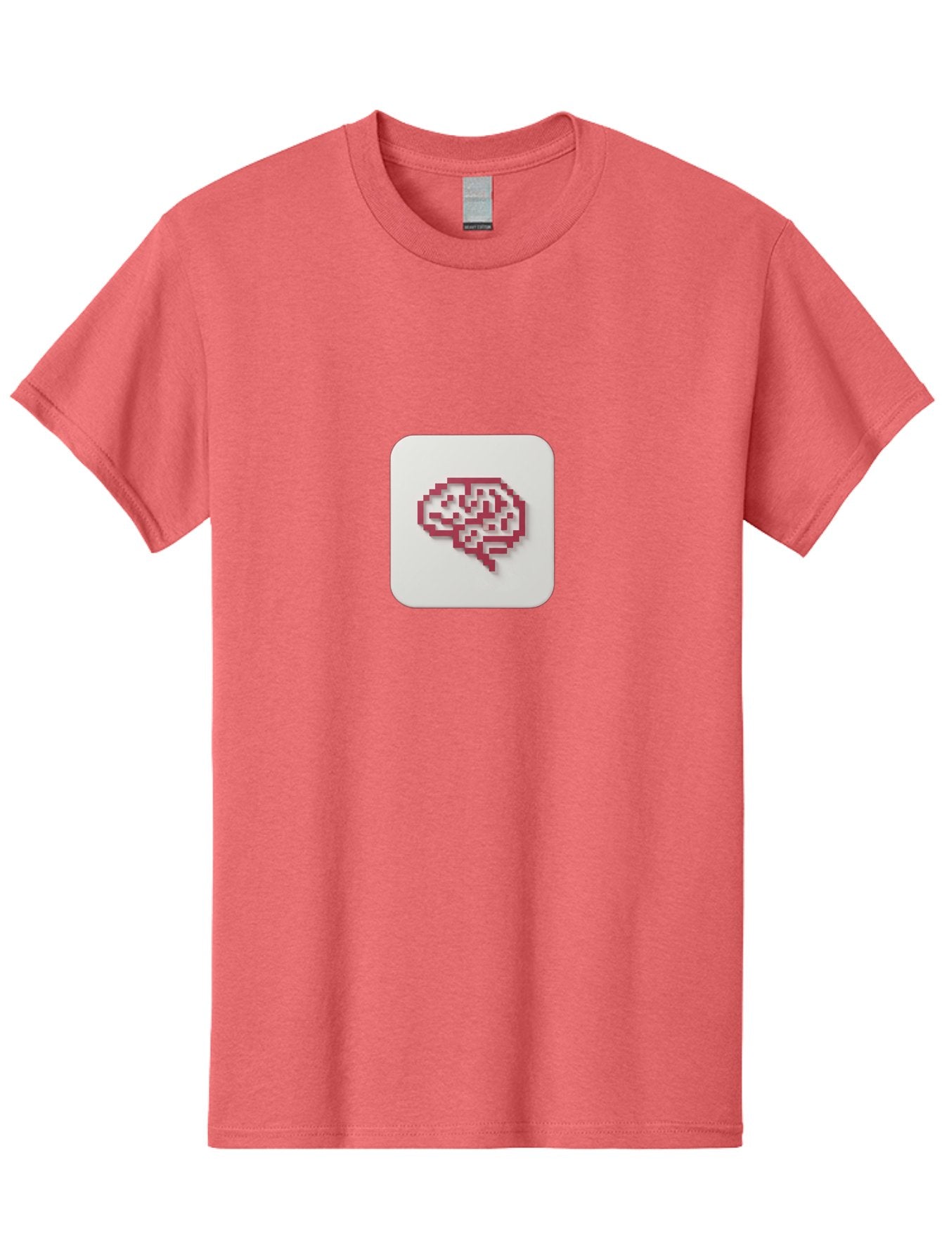 Pixel-Brain Men'S Graphic Tee, 100% Cotton, Comfortable Casual Summer Wear, Machine Washable, Pixel Art Brain, Red Outline, White Background, Rounded Square, Digital Art, Cognitive Icon, Pixelated Design, Brain Illustration, Tech-Inspired Art Bab199 13
