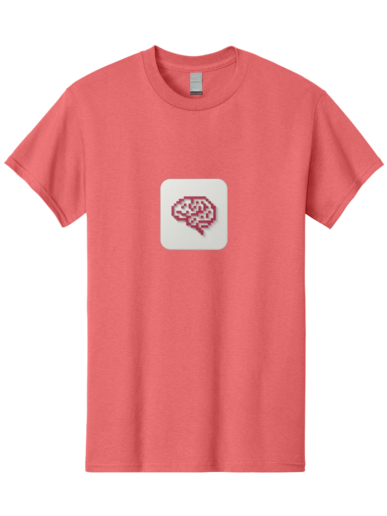 Pixel-Brain Men'S Graphic Tee, 100% Cotton, Comfortable Casual Summer Wear, Machine Washable, Pixel Art Brain, Red Outline, White Background, Rounded Square, Digital Art, Cognitive Icon, Pixelated Design, Brain Illustration, Tech-Inspired Art Bab199