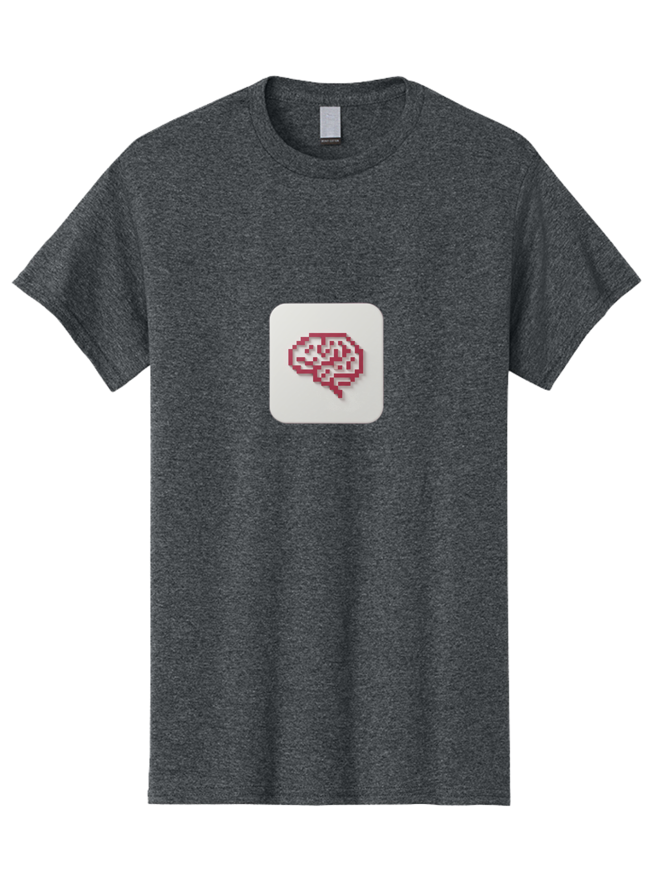 Pixel-Brain Men'S Graphic Tee, 100% Cotton, Comfortable Casual Summer Wear, Machine Washable, Pixel Art Brain, Red Outline, White Background, Rounded Square, Digital Art, Cognitive Icon, Pixelated Design, Brain Illustration, Tech-Inspired Art Bab199 9