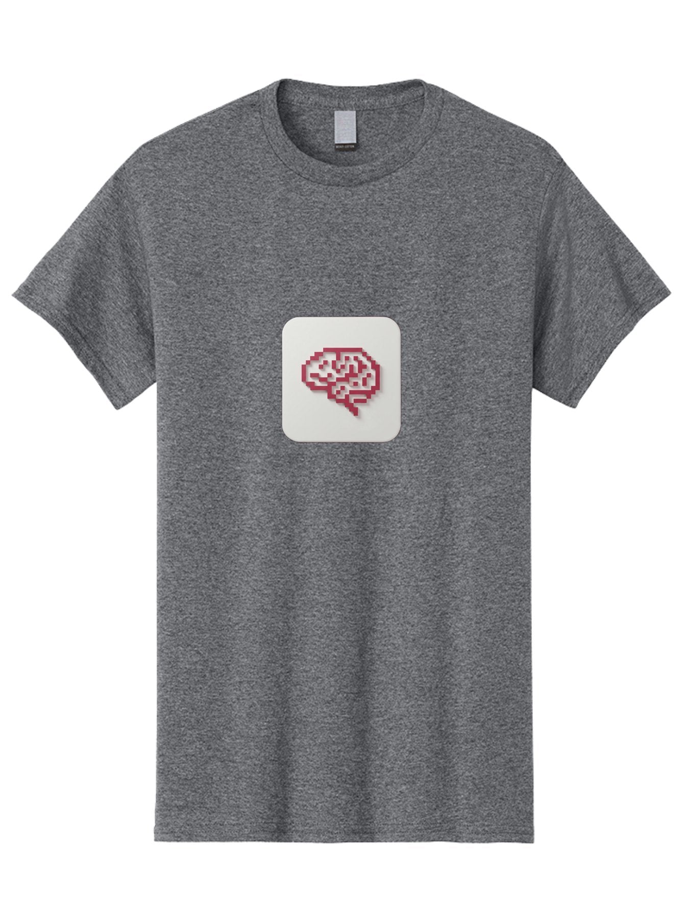 Pixel-Brain Men'S Graphic Tee, 100% Cotton, Comfortable Casual Summer Wear, Machine Washable, Pixel Art Brain, Red Outline, White Background, Rounded Square, Digital Art, Cognitive Icon, Pixelated Design, Brain Illustration, Tech-Inspired Art Bab199 6