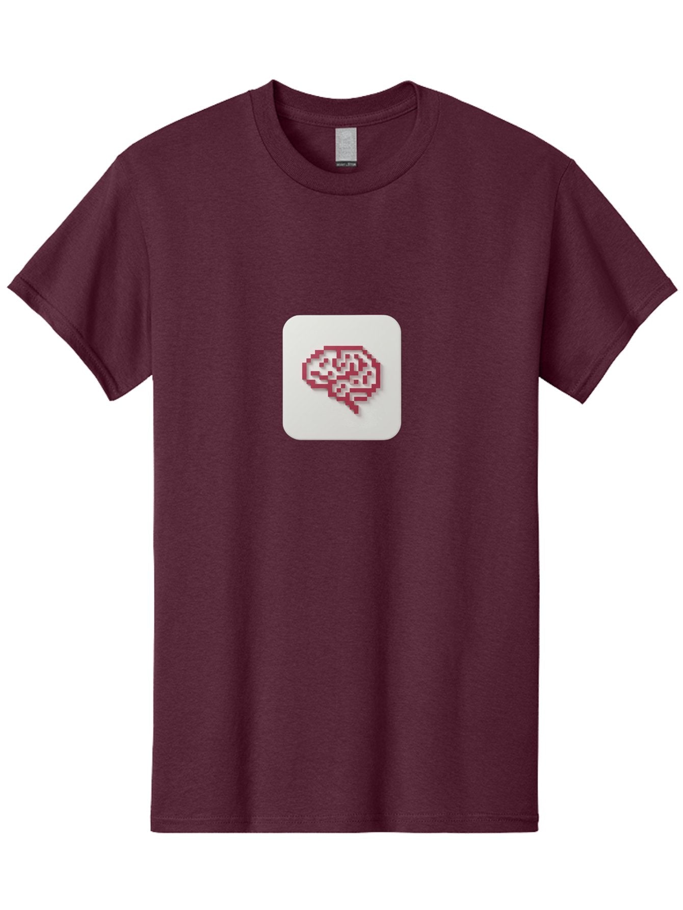 Pixel-Brain Men'S Graphic Tee, 100% Cotton, Comfortable Casual Summer Wear, Machine Washable, Pixel Art Brain, Red Outline, White Background, Rounded Square, Digital Art, Cognitive Icon, Pixelated Design, Brain Illustration, Tech-Inspired Art Bab199 9